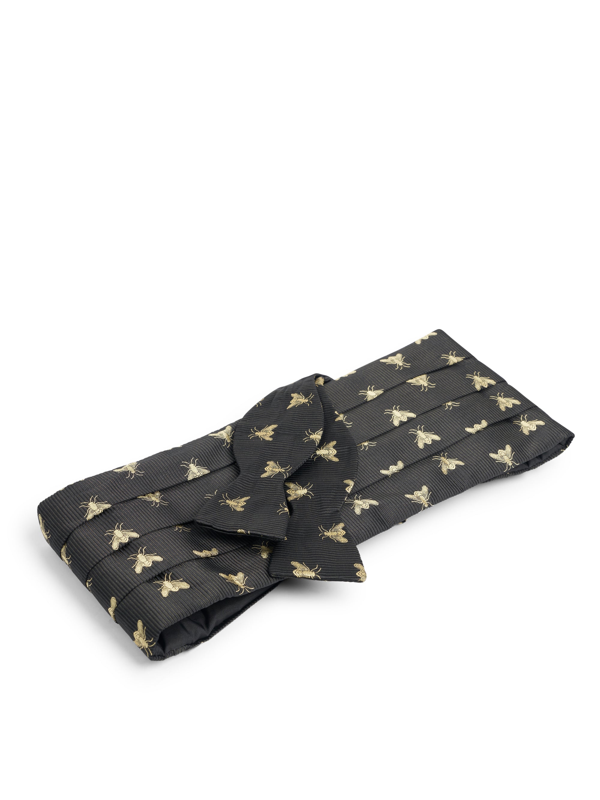 Black Gold Bees Silk Pleated Cummerbund & Bow Tie Set