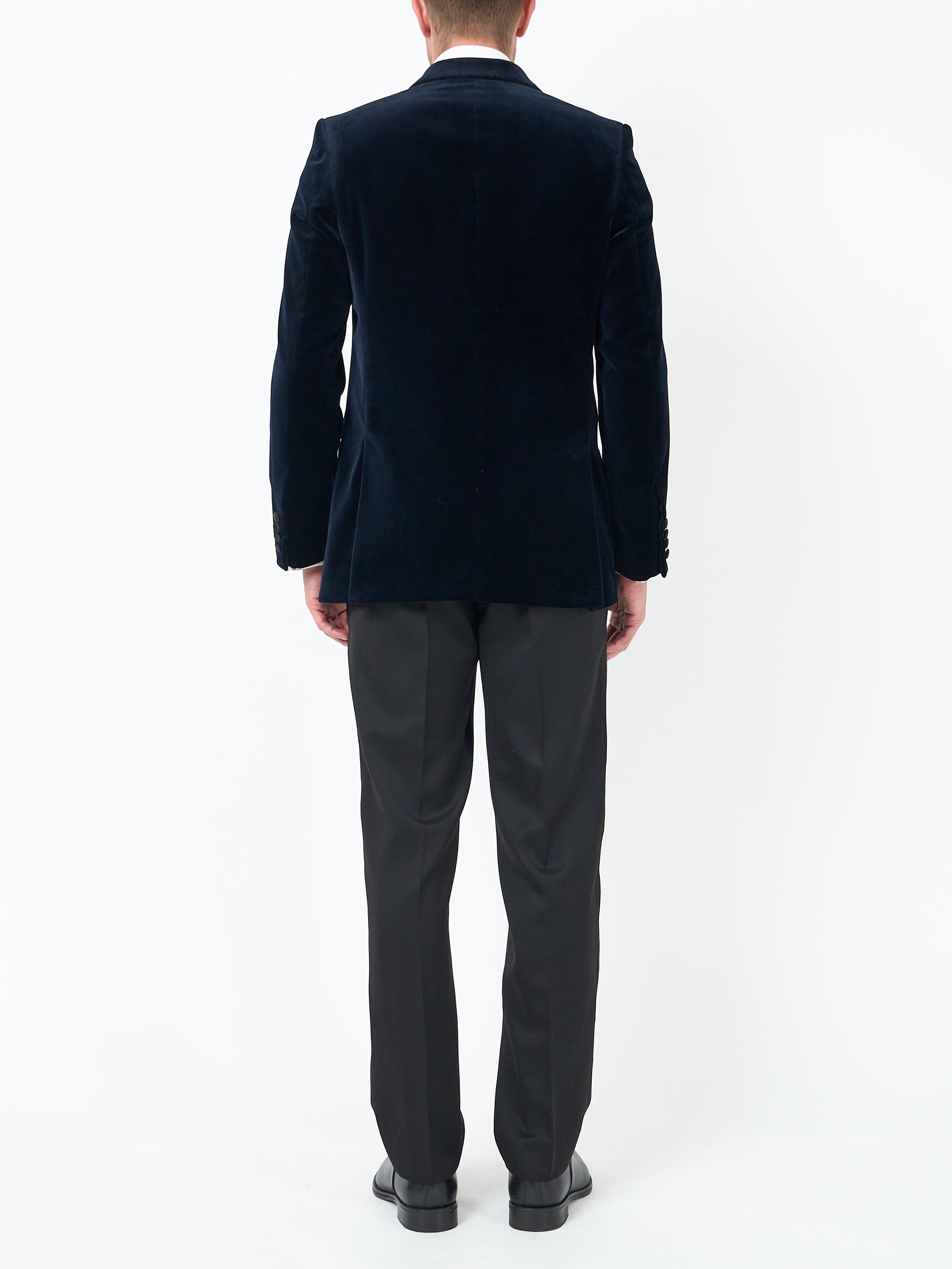 Navy Velvet Cotton Double Breasted Dinner Jacket