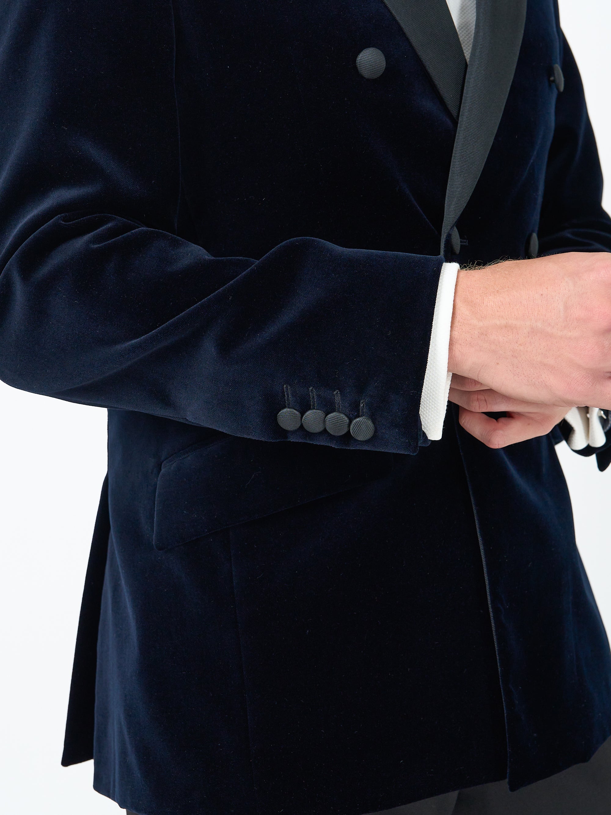 Navy Velvet Cotton Double Breasted Dinner Jacket