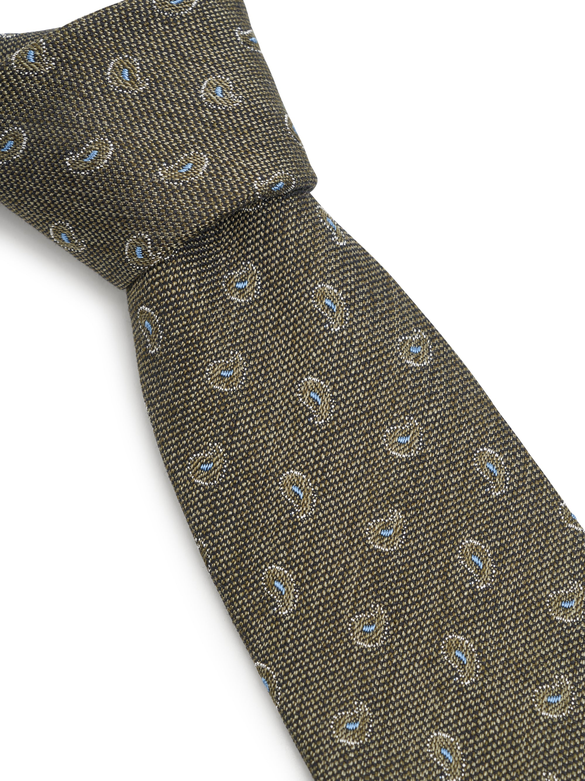 Olive Stoke Paisley Silk Cotton Tie