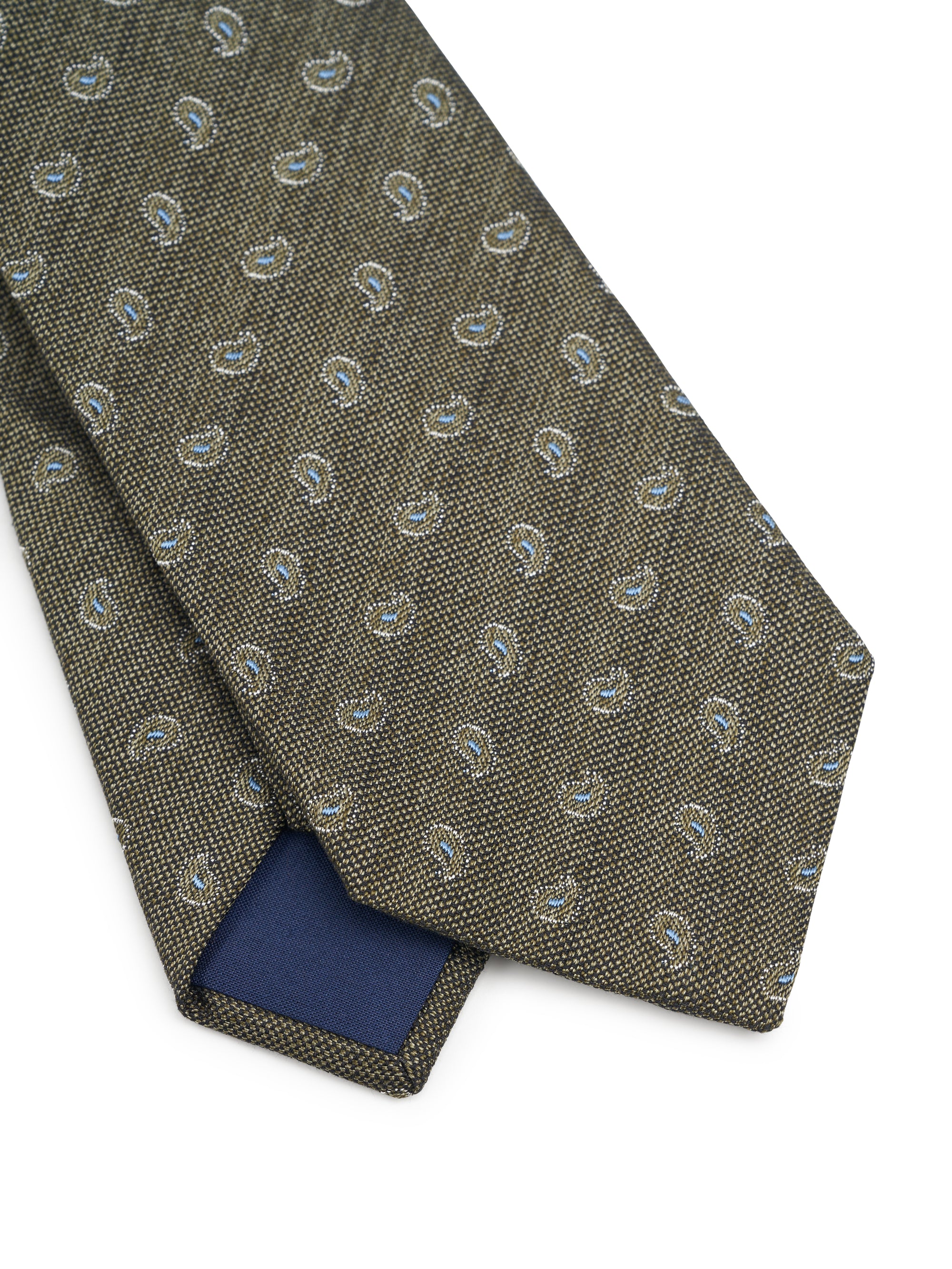 Olive Stoke Paisley Silk Cotton Tie