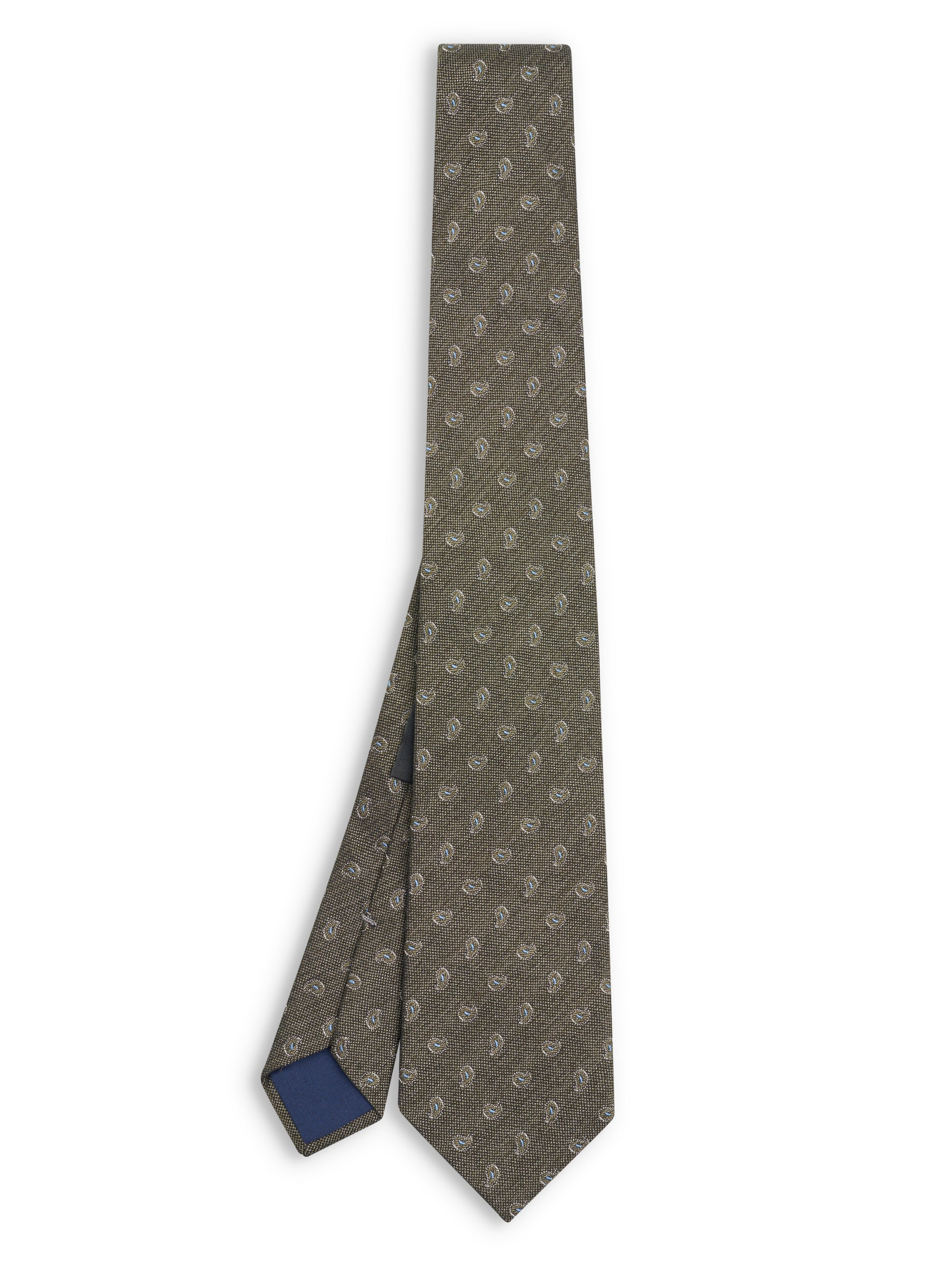 Olive Stoke Paisley Silk Cotton Tie