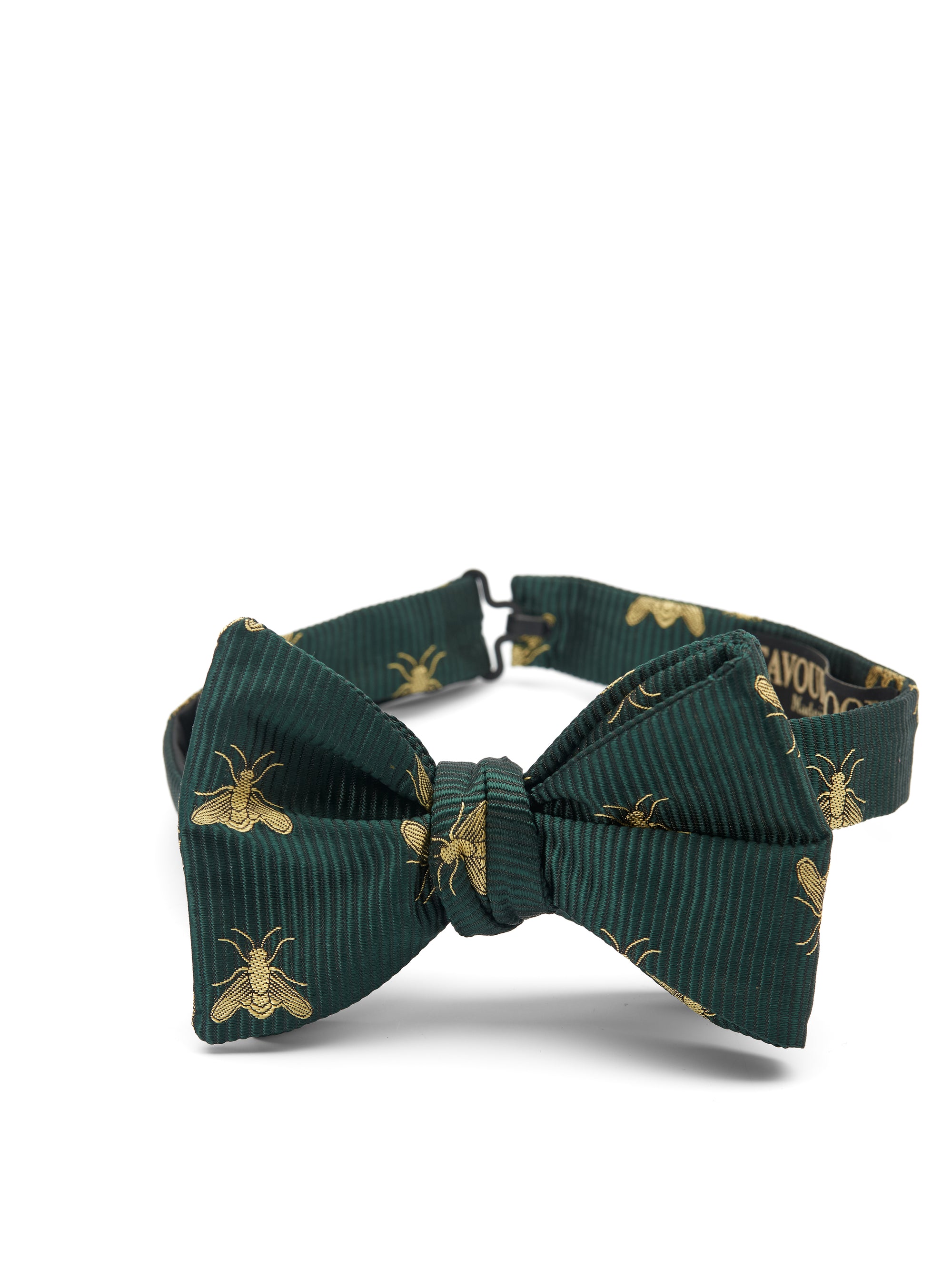 Green Gold Bees Silk Large Party Bow Tie