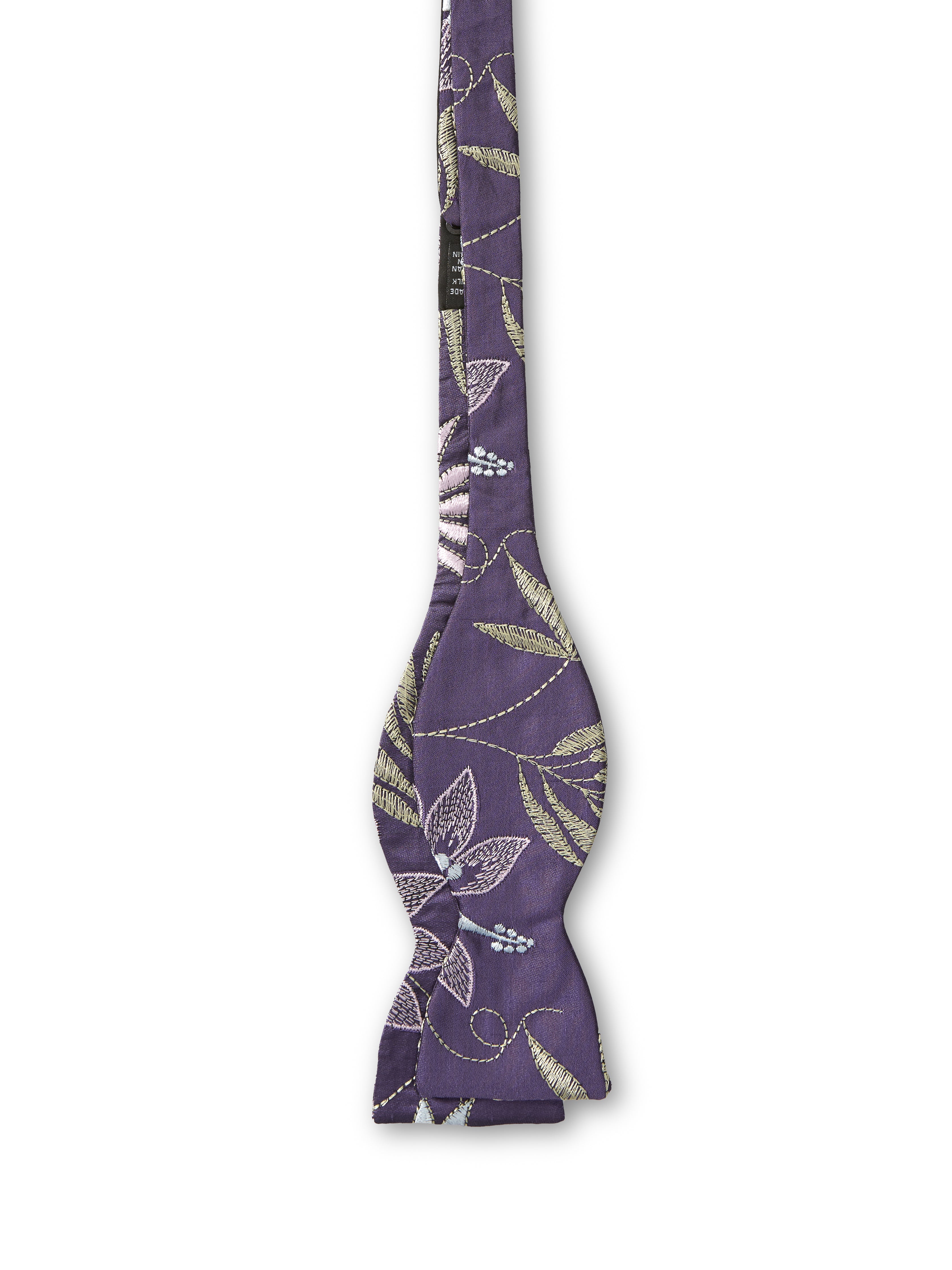 Purple Embroidered Shantung Silk Bow Tie