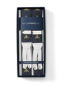Navy Gold Bees White Leather Silk Braces