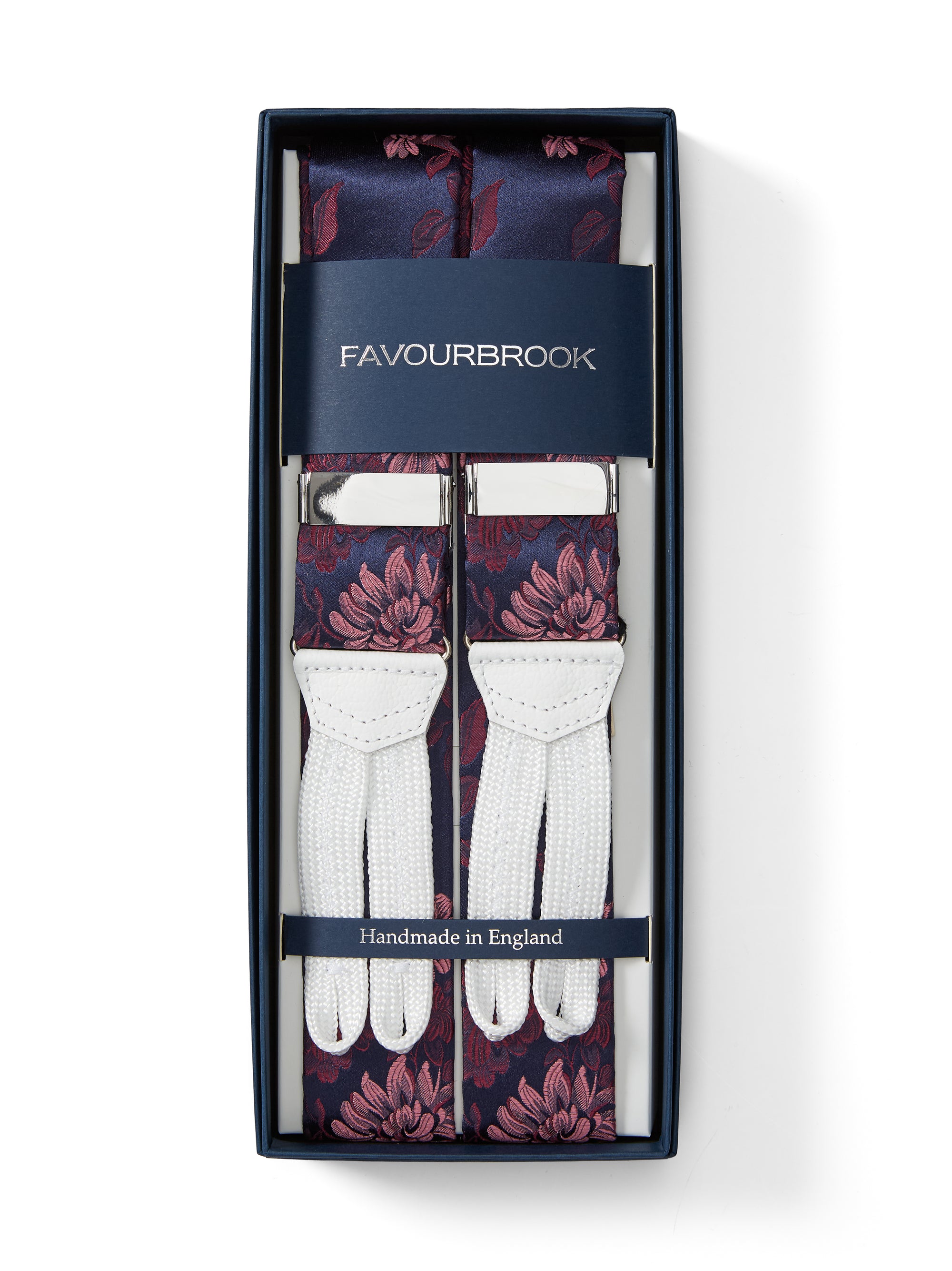 Pink Bourgainville White Leather Silk Braces