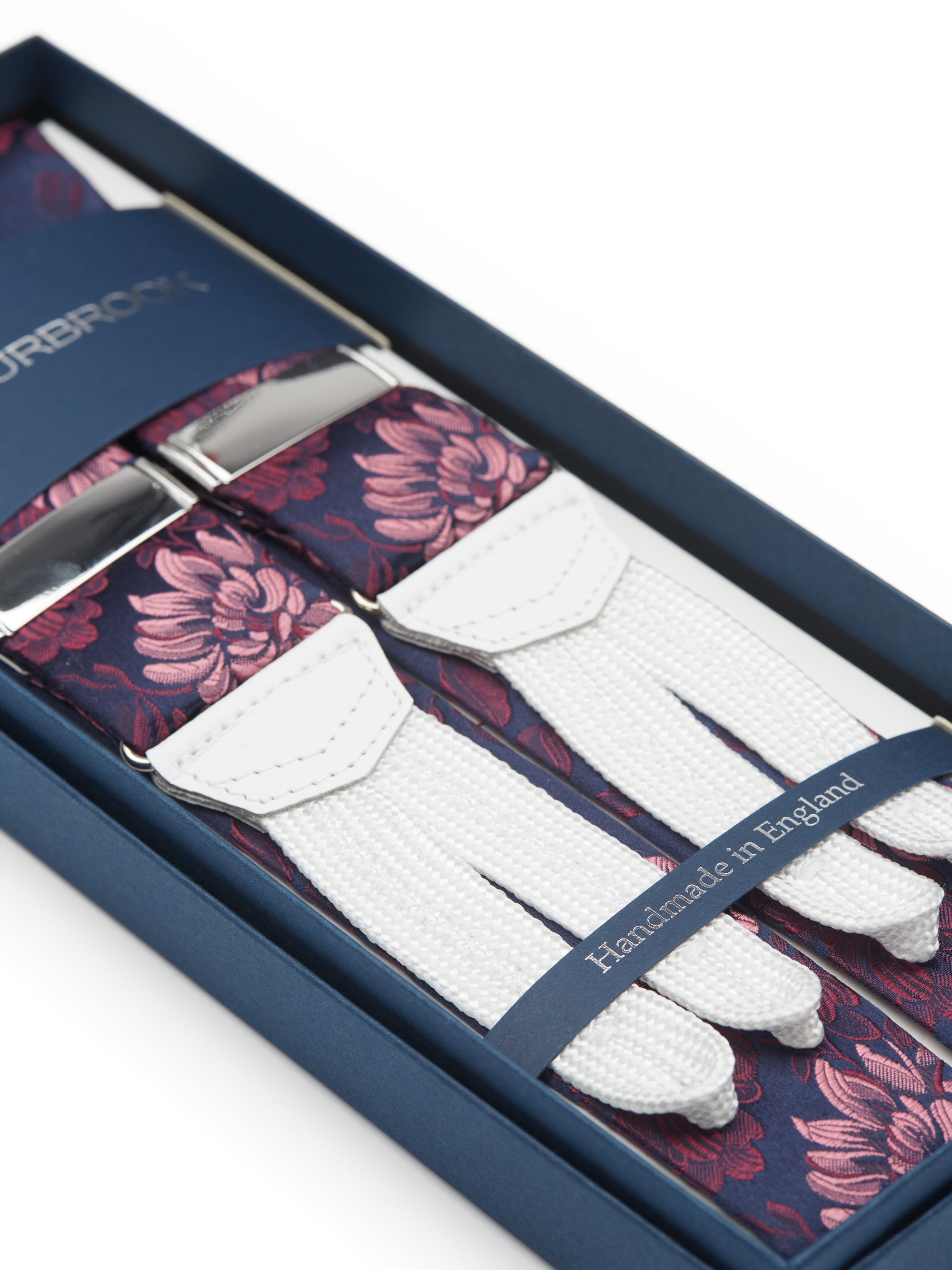 Pink Bourgainville White Leather Silk Braces