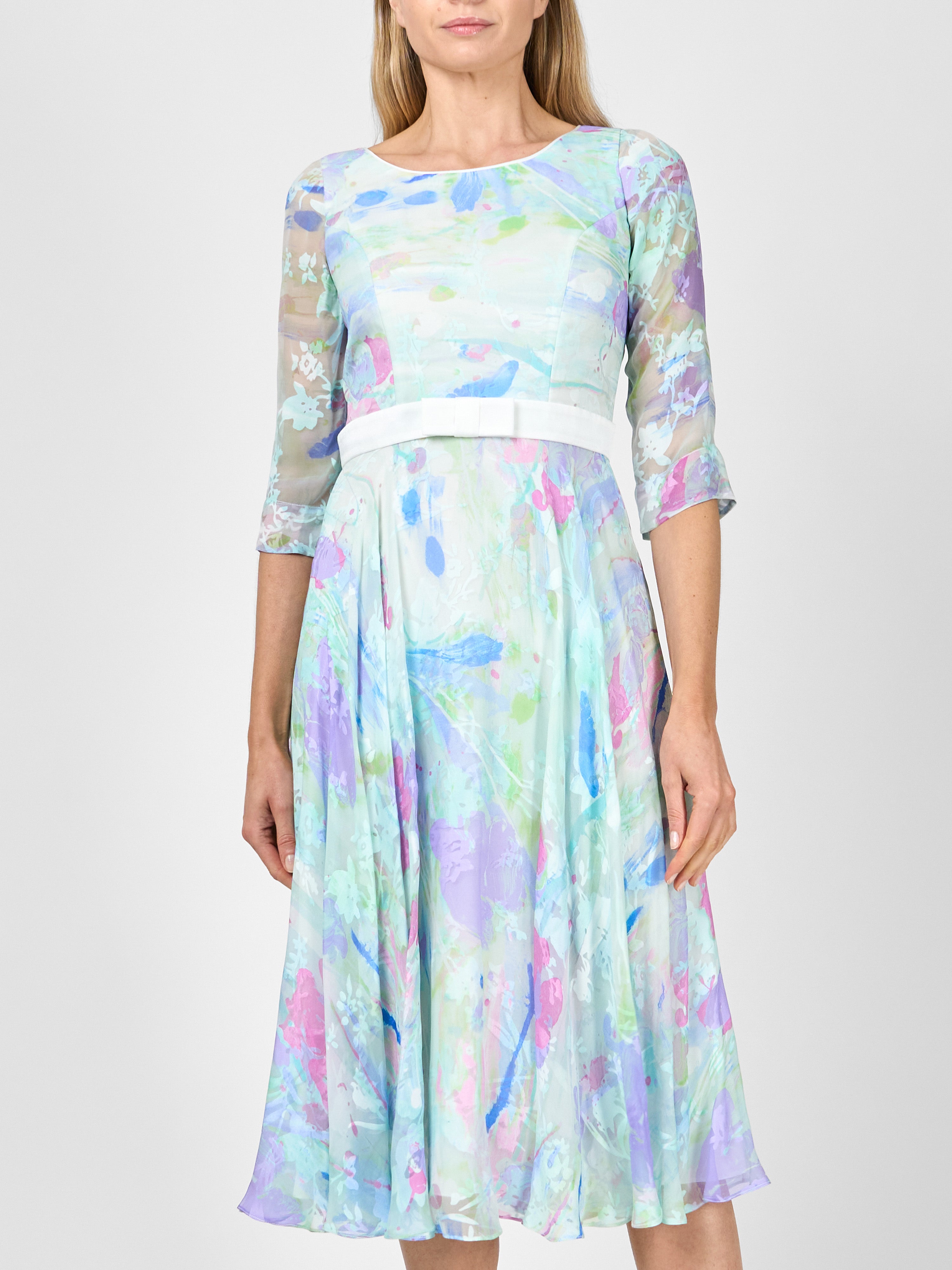 Serena Circle Dress Longer Pale Blue Silk Georgette
