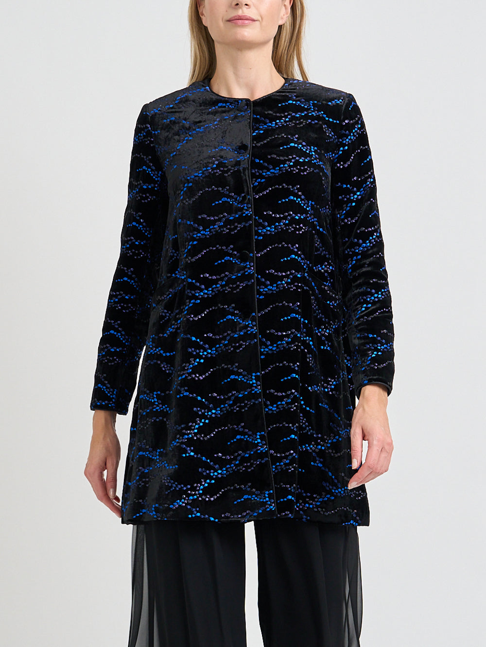 Swing Jacket Black Cobalt Sheringham Silk Velvet