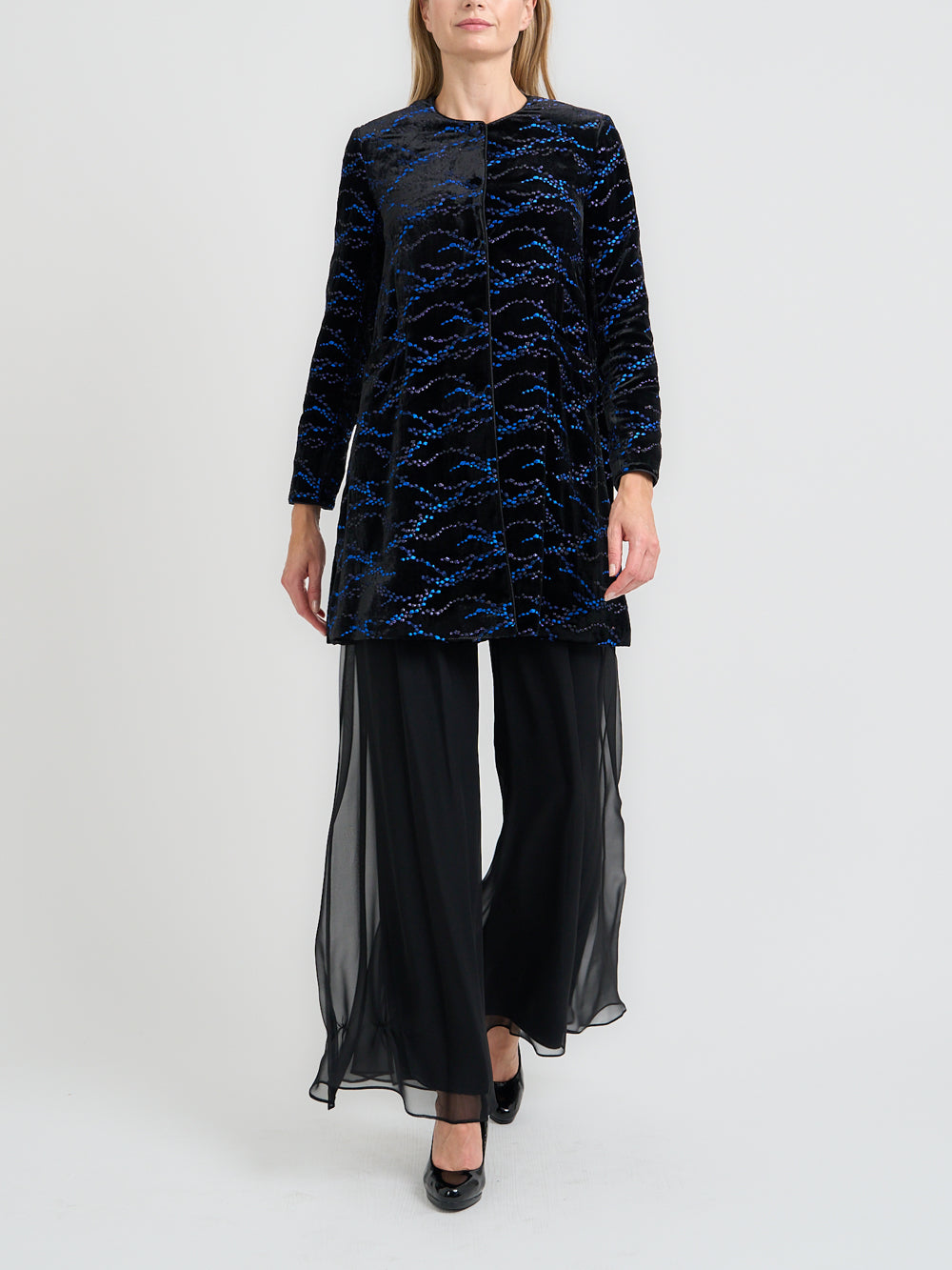 Swing Jacket Black Cobalt Sheringham Silk Velvet