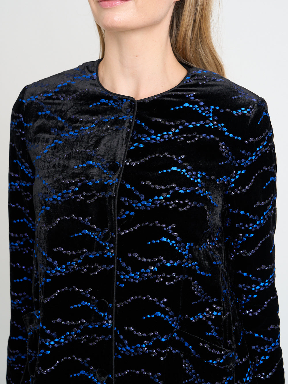 Swing Jacket Black Cobalt Sheringham Silk Velvet