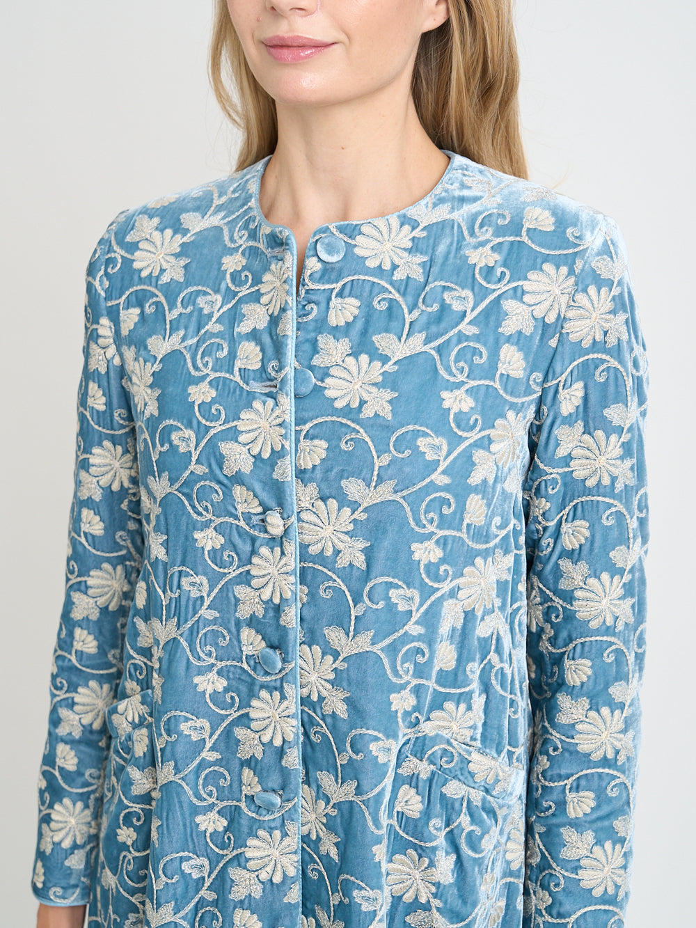 Swing Jacket Powder Blue Oakleigh Silk Velvet