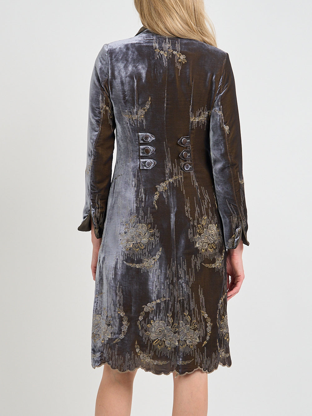 Westminster Coat Grey Gold Highclere Silk Velvet