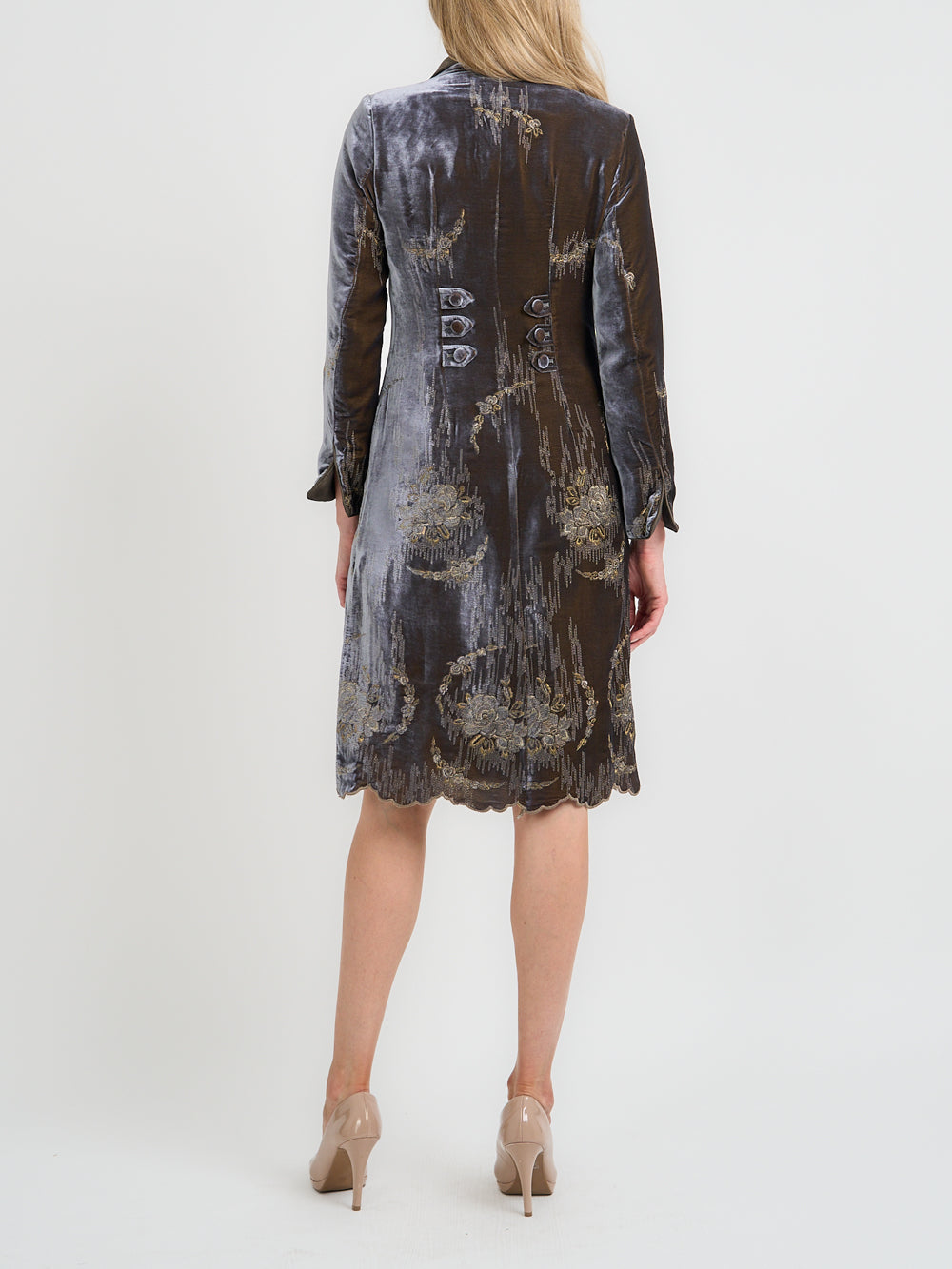 Westminster Coat Grey Gold Highclere Silk Velvet