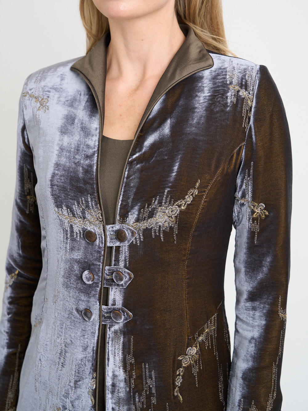 Westminster Coat Grey Gold Highclere Silk Velvet