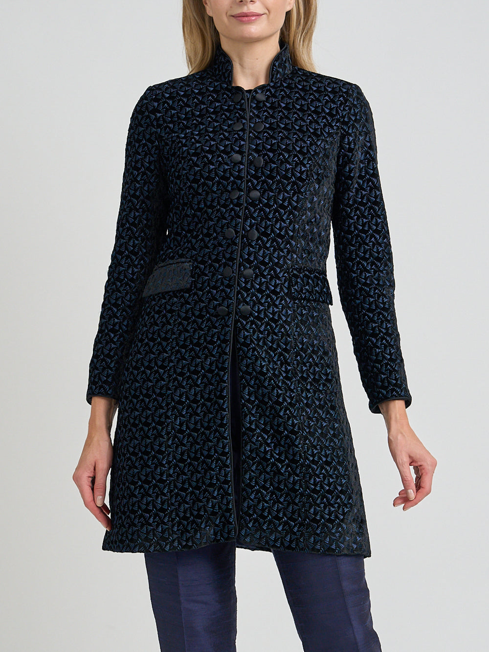 Waterloo Coat Black Navy Pitzhanger Silk Velvet