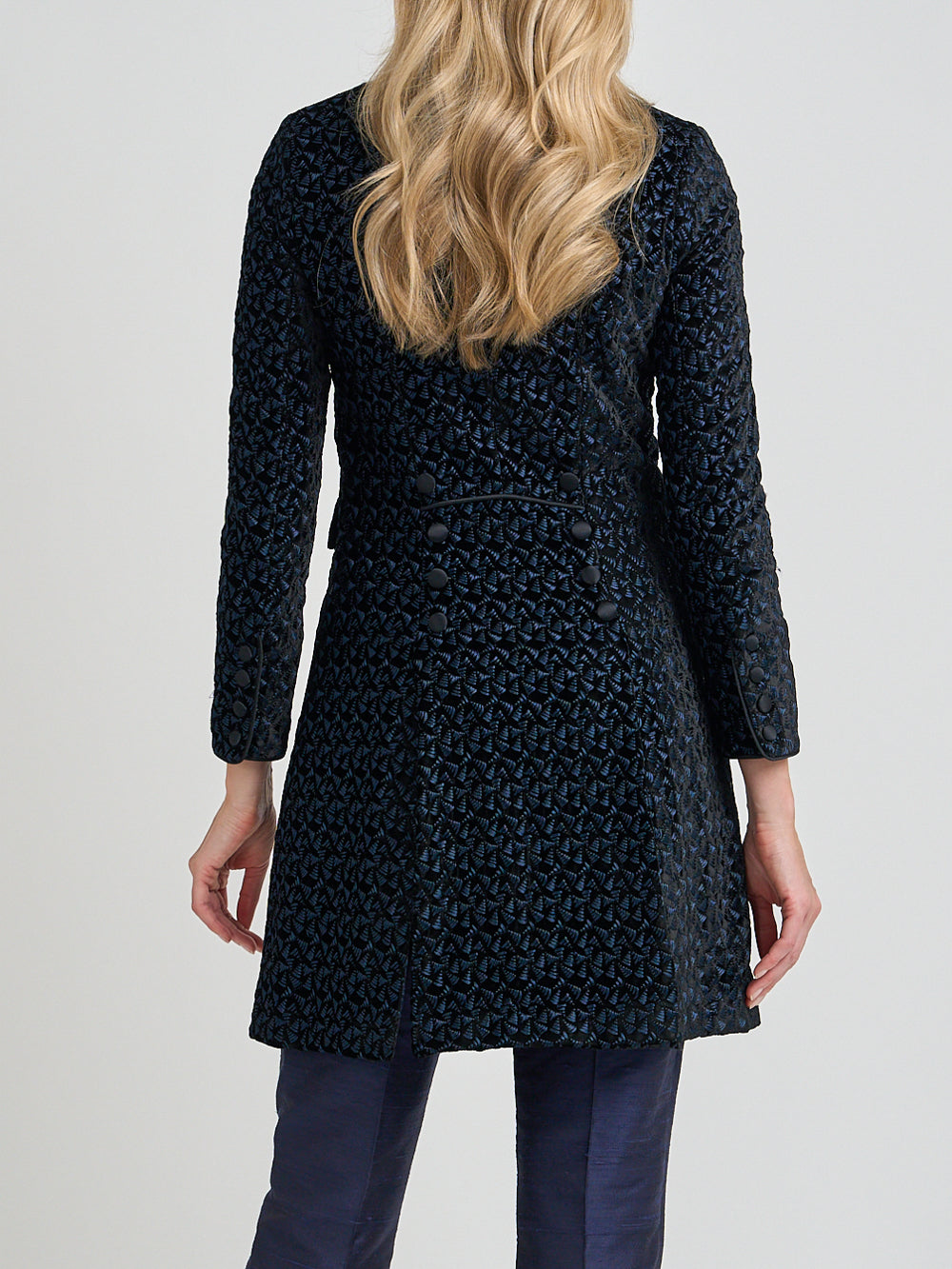 Waterloo Coat Black Navy Pitzhanger Silk Velvet