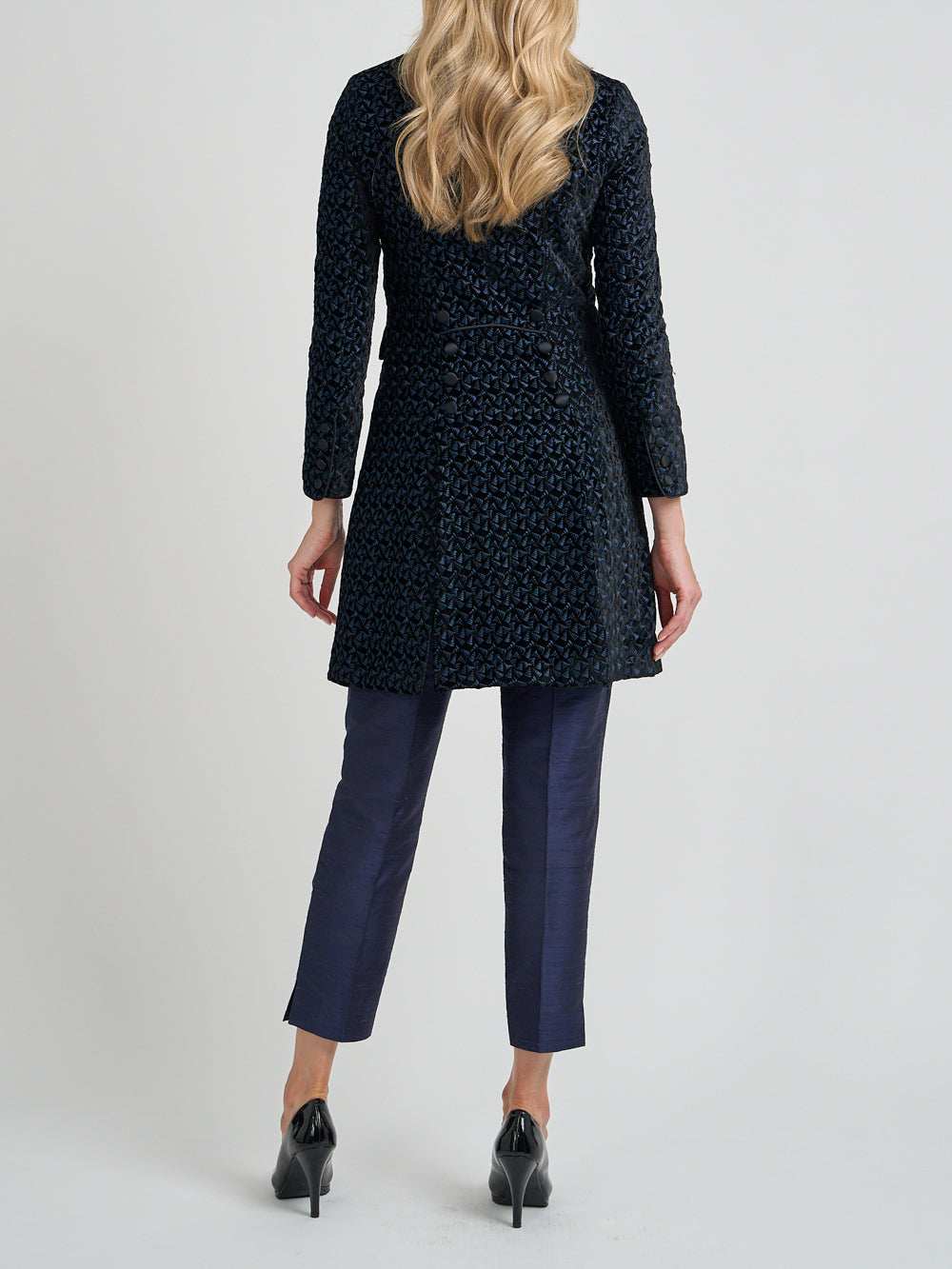 Waterloo Coat Black Navy Pitzhanger Silk Velvet
