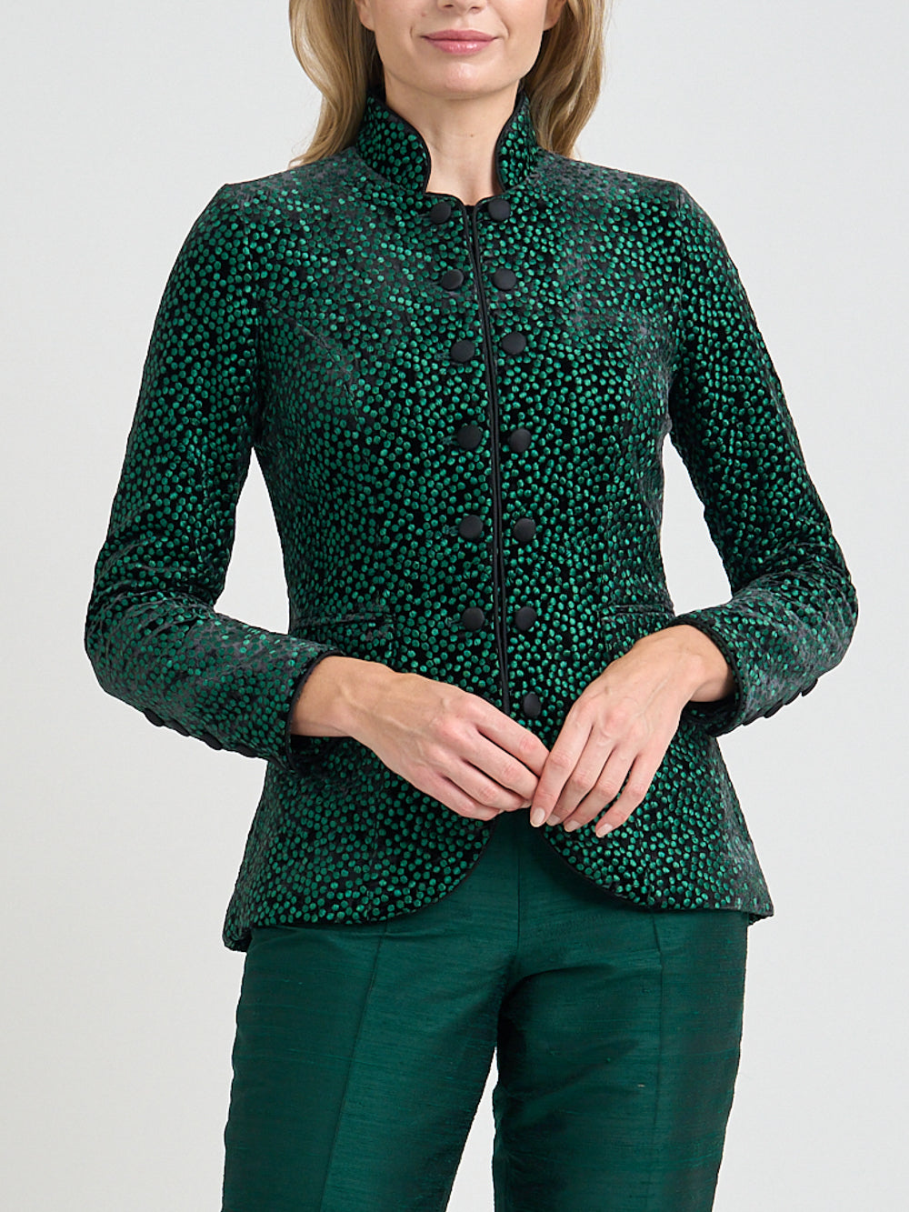 Trafalgar Jacket Black Green Dorchester Silk Velvet