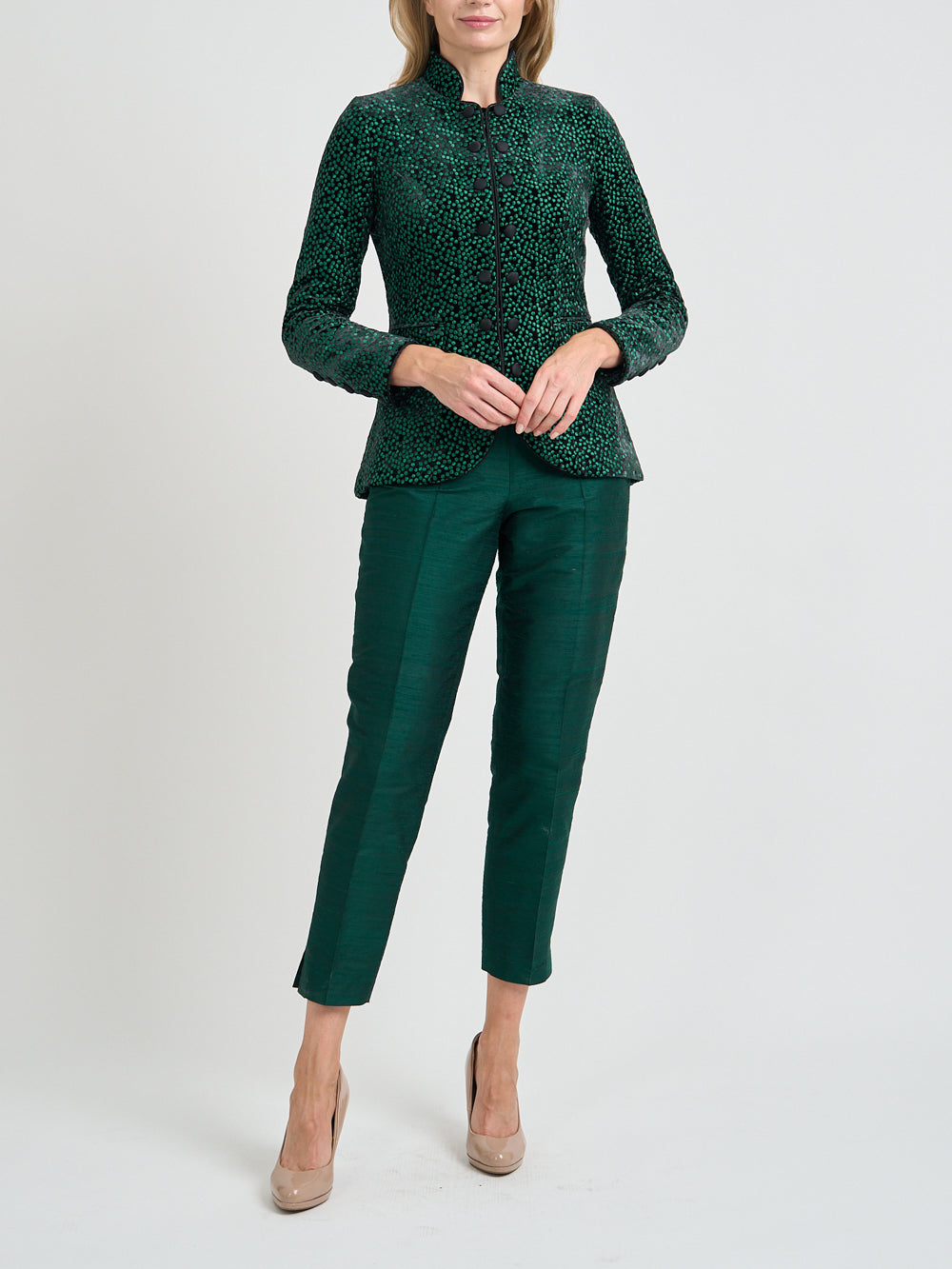 Trafalgar Jacket Black Green Dorchester Silk Velvet