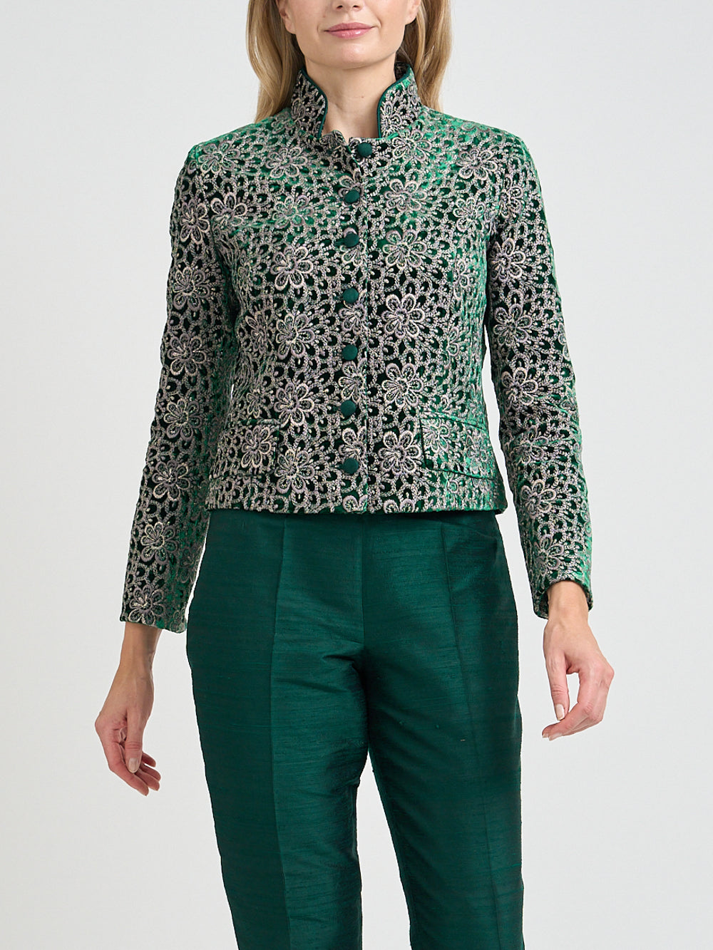 Chiswick Jacket Green Snowdrop Silk Velvet
