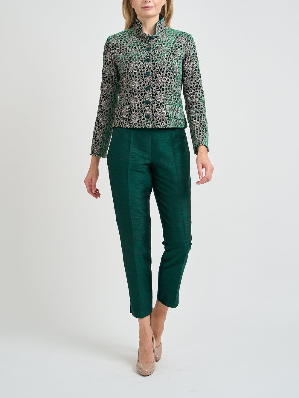 Chiswick Jacket Green Snowdrop Silk Velvet