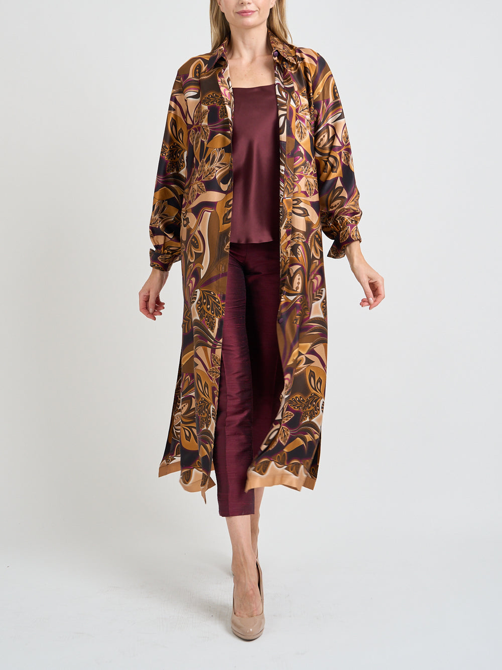 Oxford Dress Coat Tan Valence Silk Satin