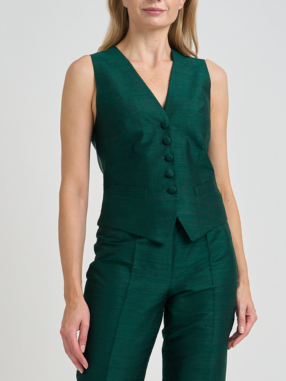 Waistcoat Single-Breasted Evergreen Silk Douppion
