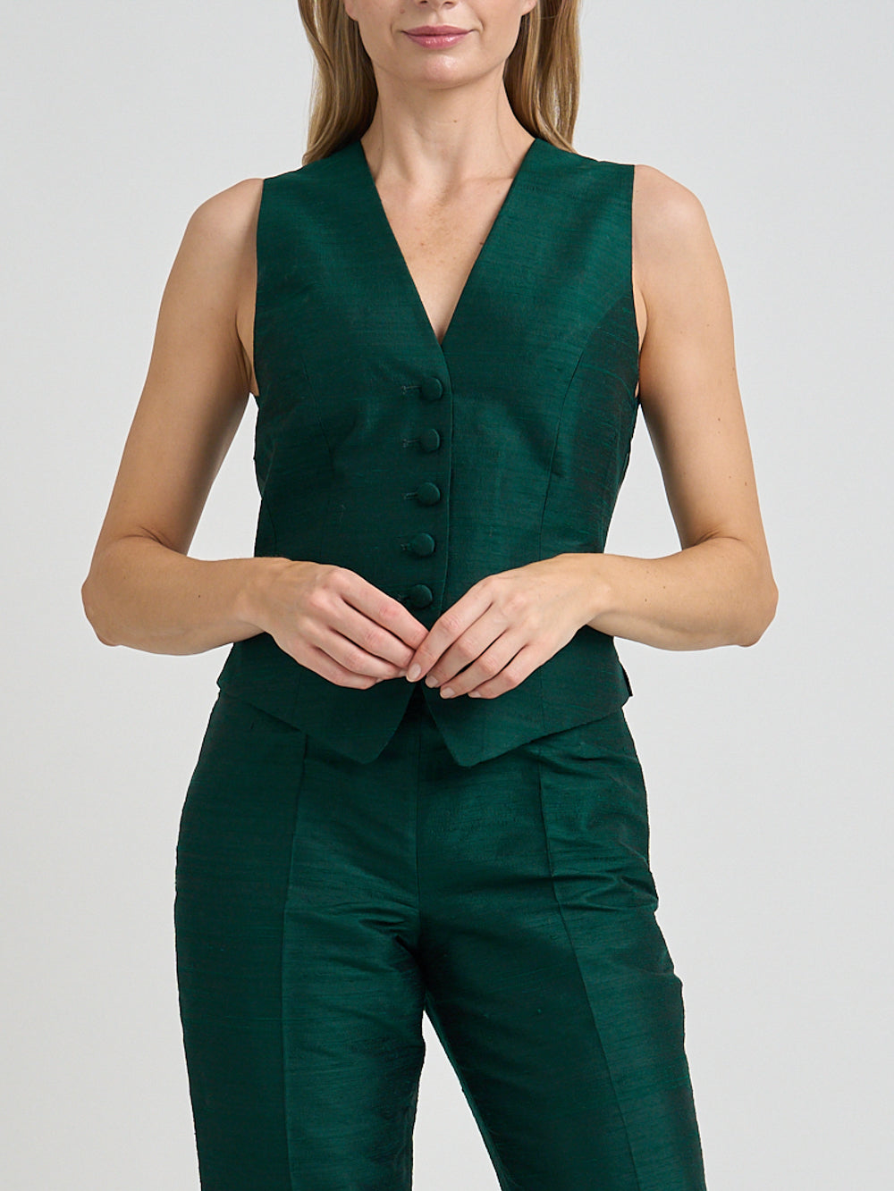 Waistcoat Single-Breasted Evergreen Silk Douppion