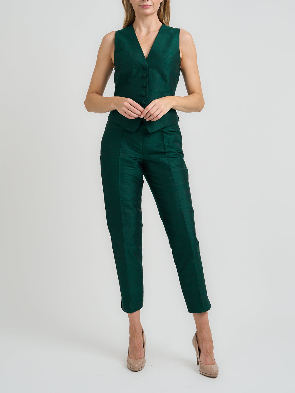 Waistcoat Single-Breasted Evergreen Silk Douppion