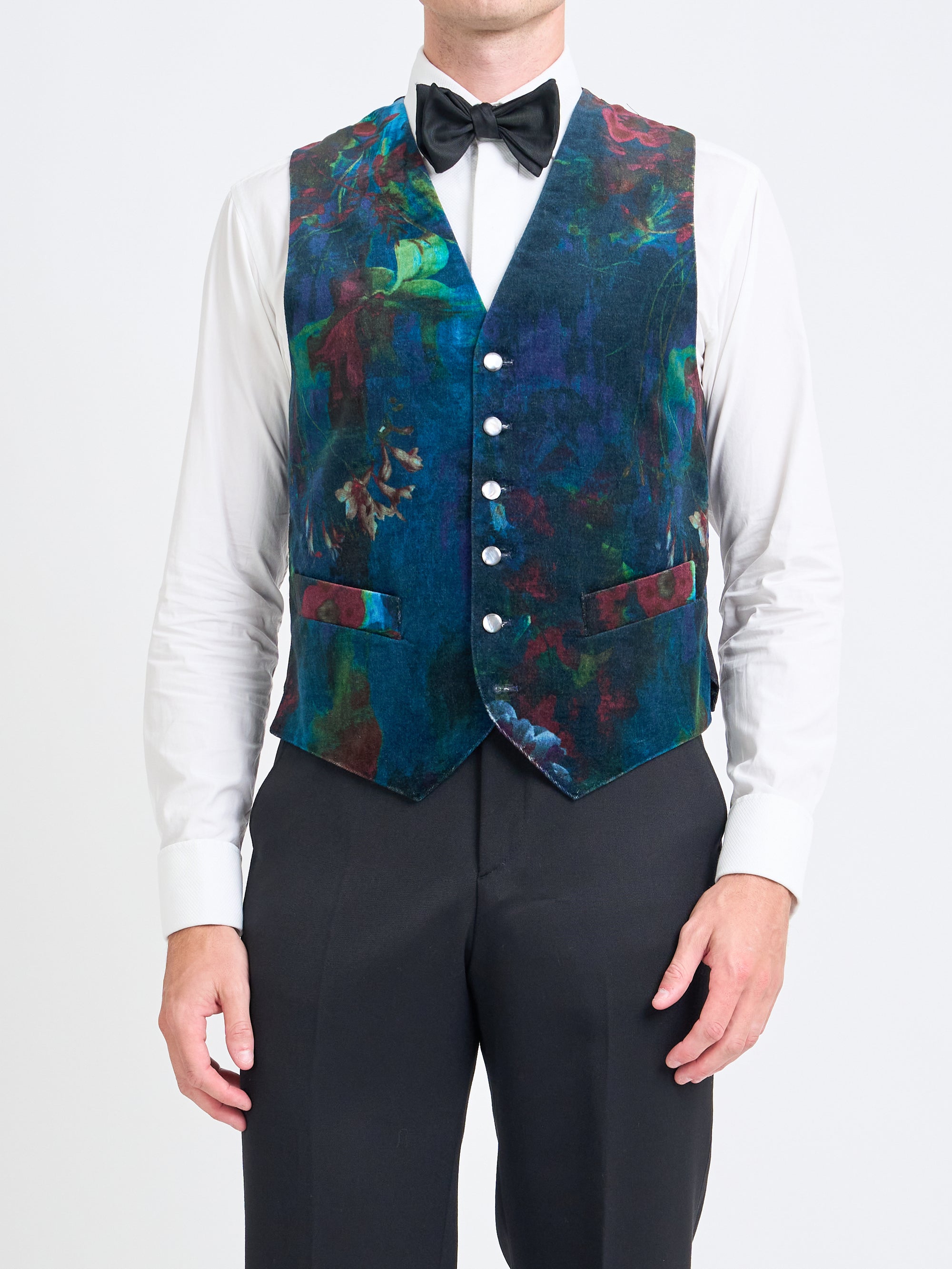 Midnight Idris Floral Velvet Cotton Single Breasted Waistcoat