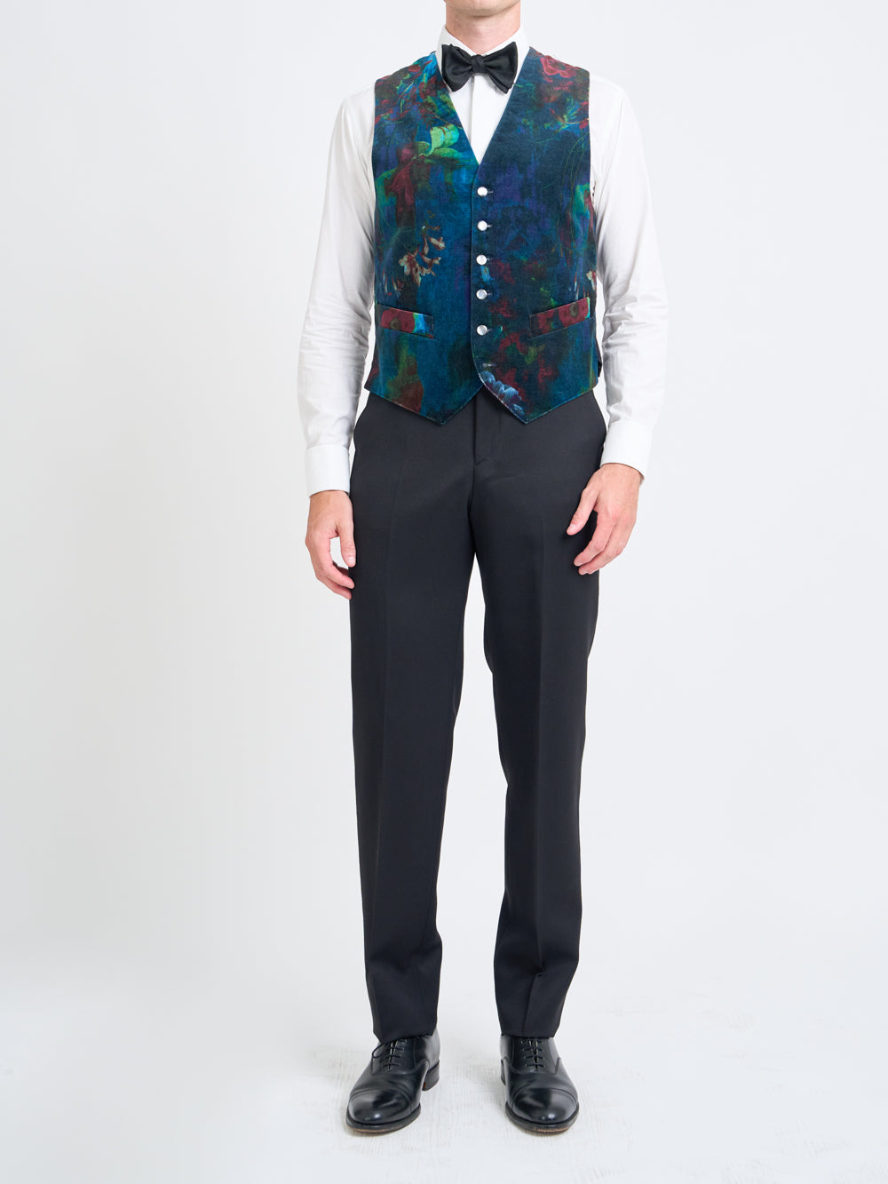 Midnight Idris Floral Velvet Cotton Single Breasted Waistcoat