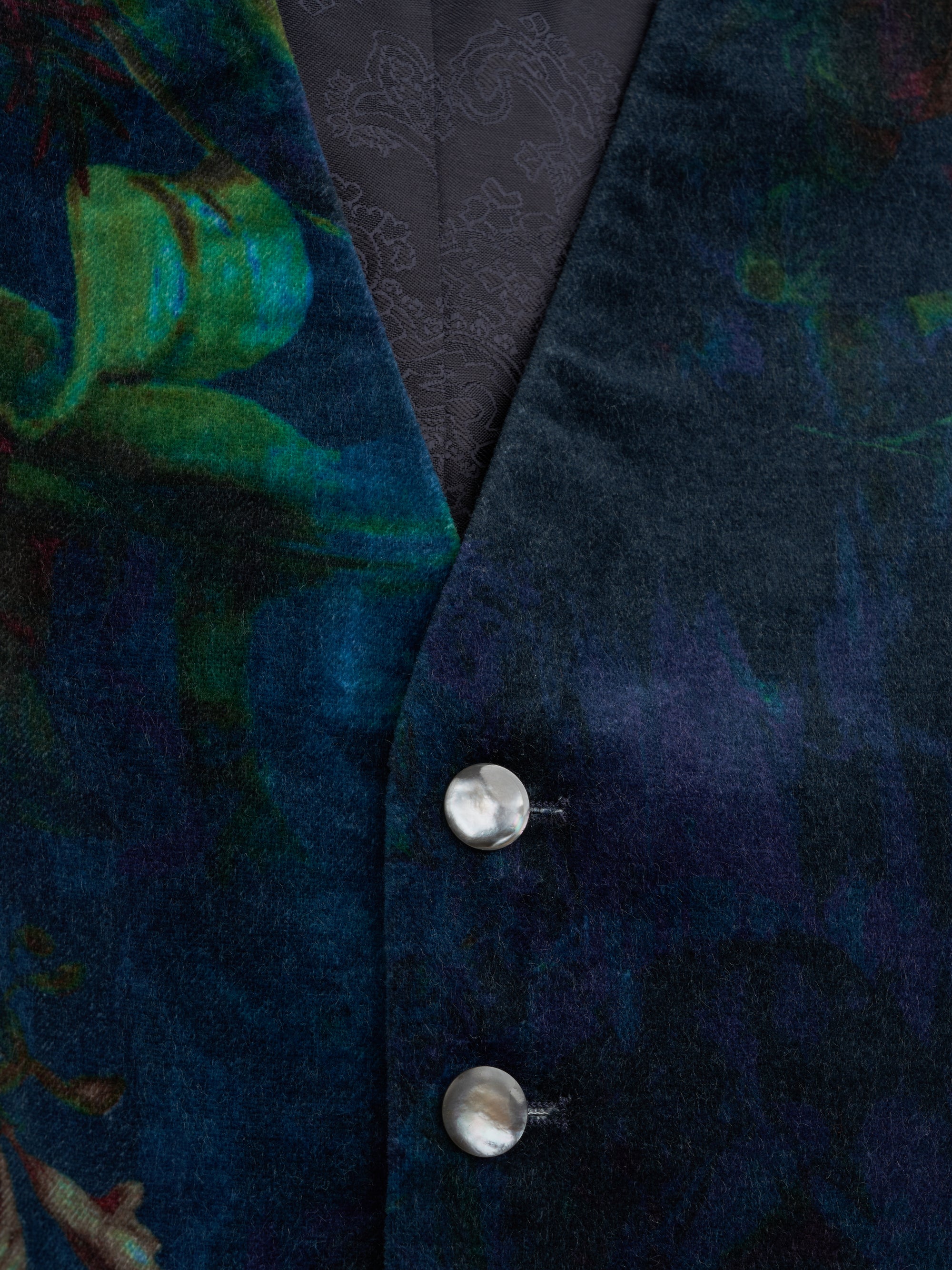 Midnight Idris Floral Velvet Cotton Single Breasted Waistcoat