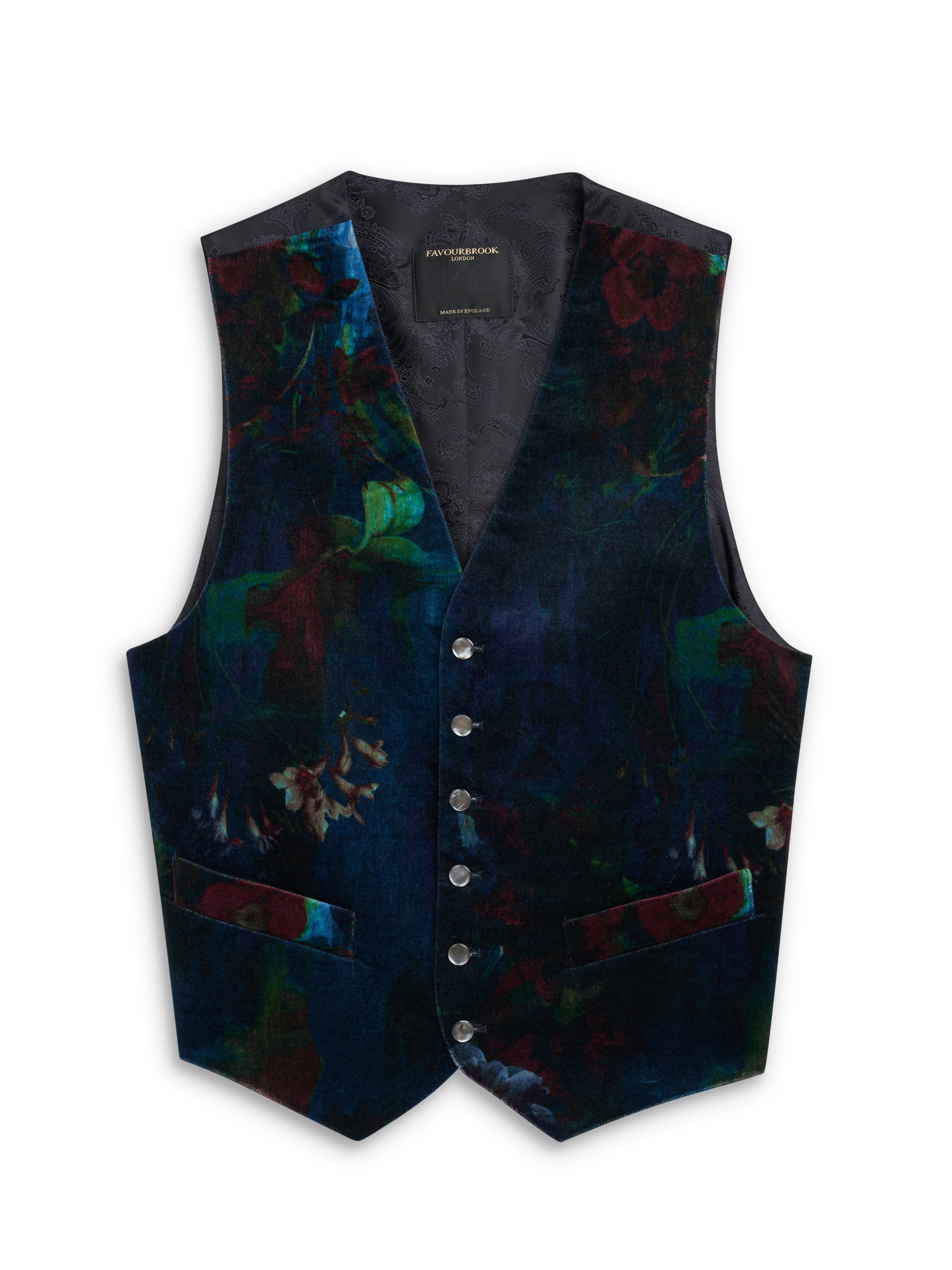 Midnight Idris Floral Velvet Cotton Single Breasted Waistcoat