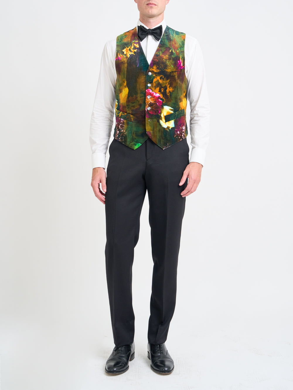 Multi Idris Floral Velvet Cotton Single Breasted Waistcoat
