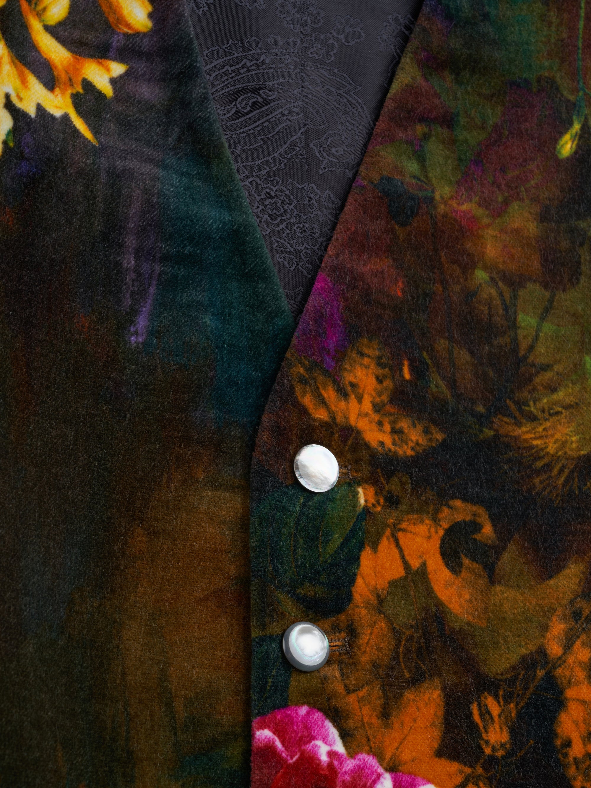 Multi Idris Floral Velvet Cotton Single Breasted Waistcoat