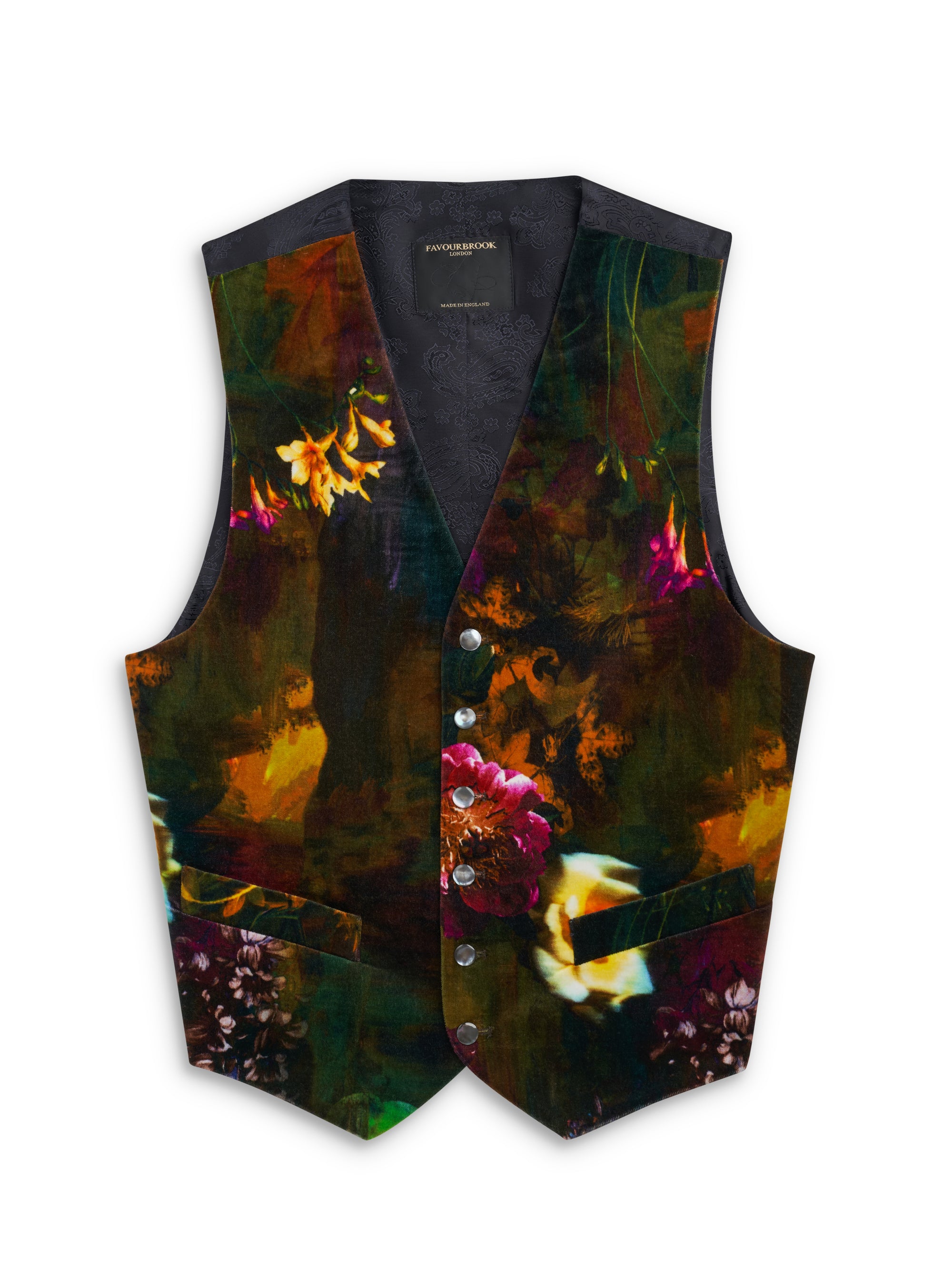 Multi Idris Floral Velvet Cotton Single Breasted Waistcoat