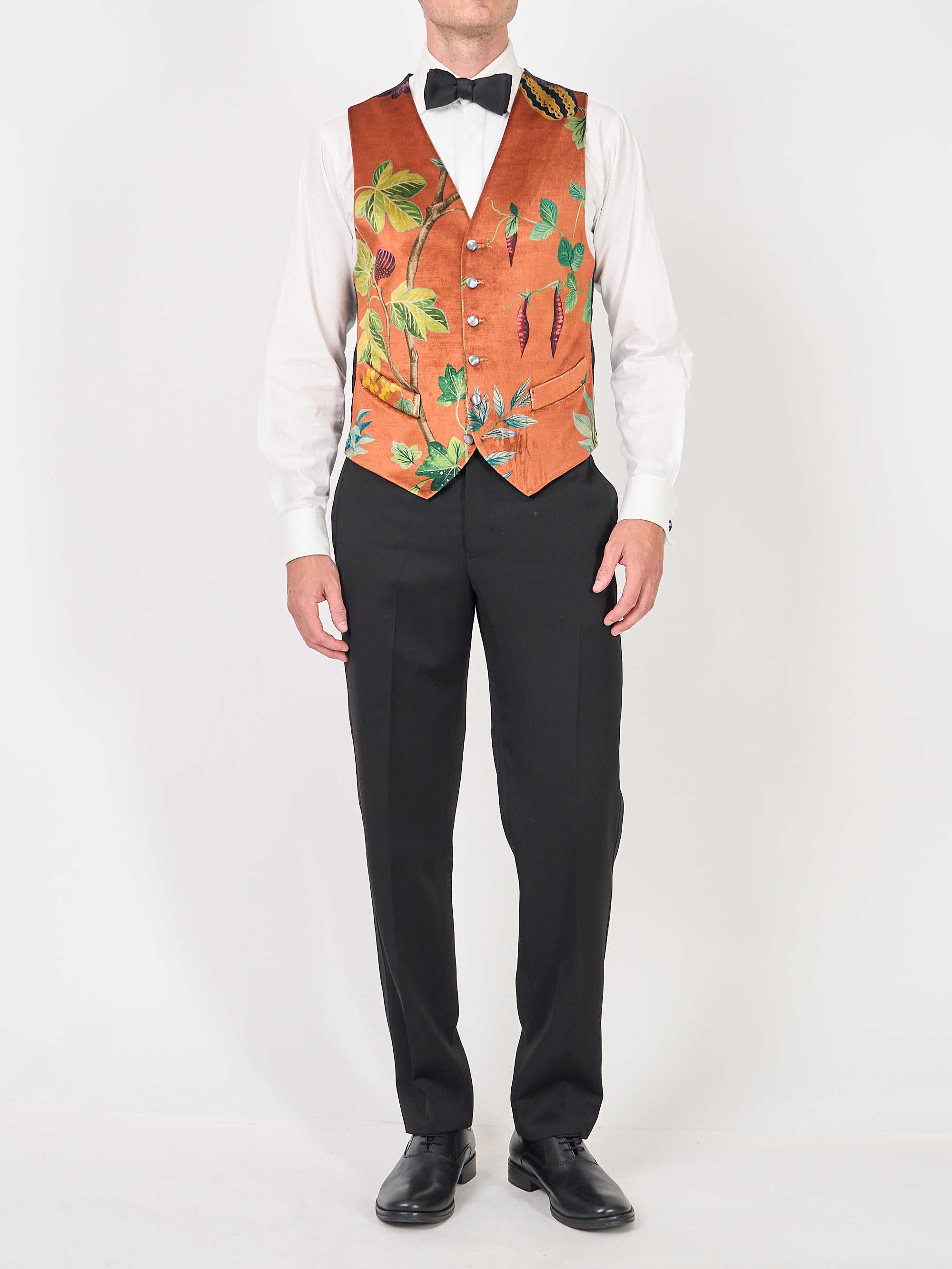 Copper Regency Velvet Single Breasted 6 Button Waistcoat