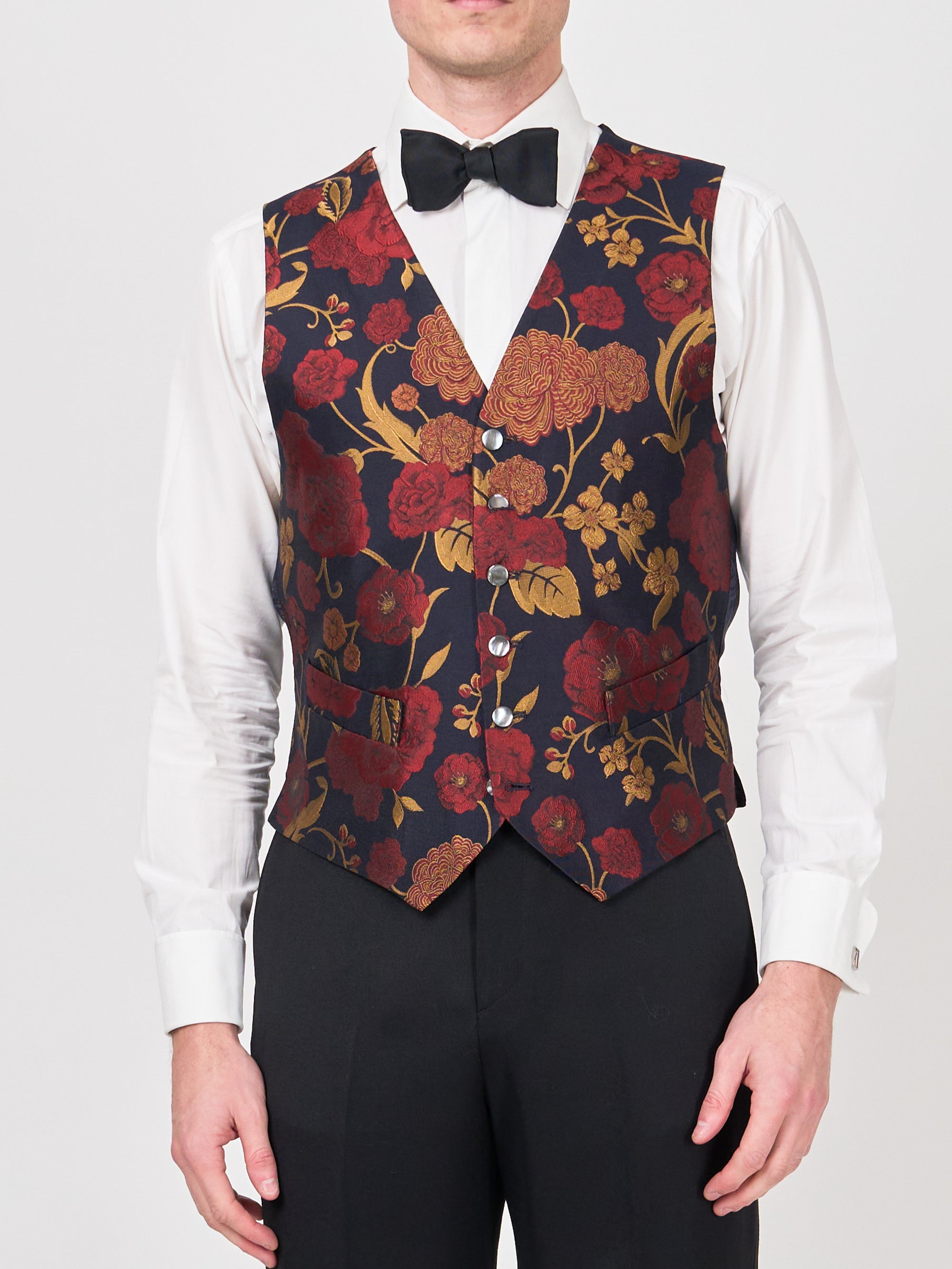 Midnight Red Winnington Silk Single Breasted 6 Button Waistcoat