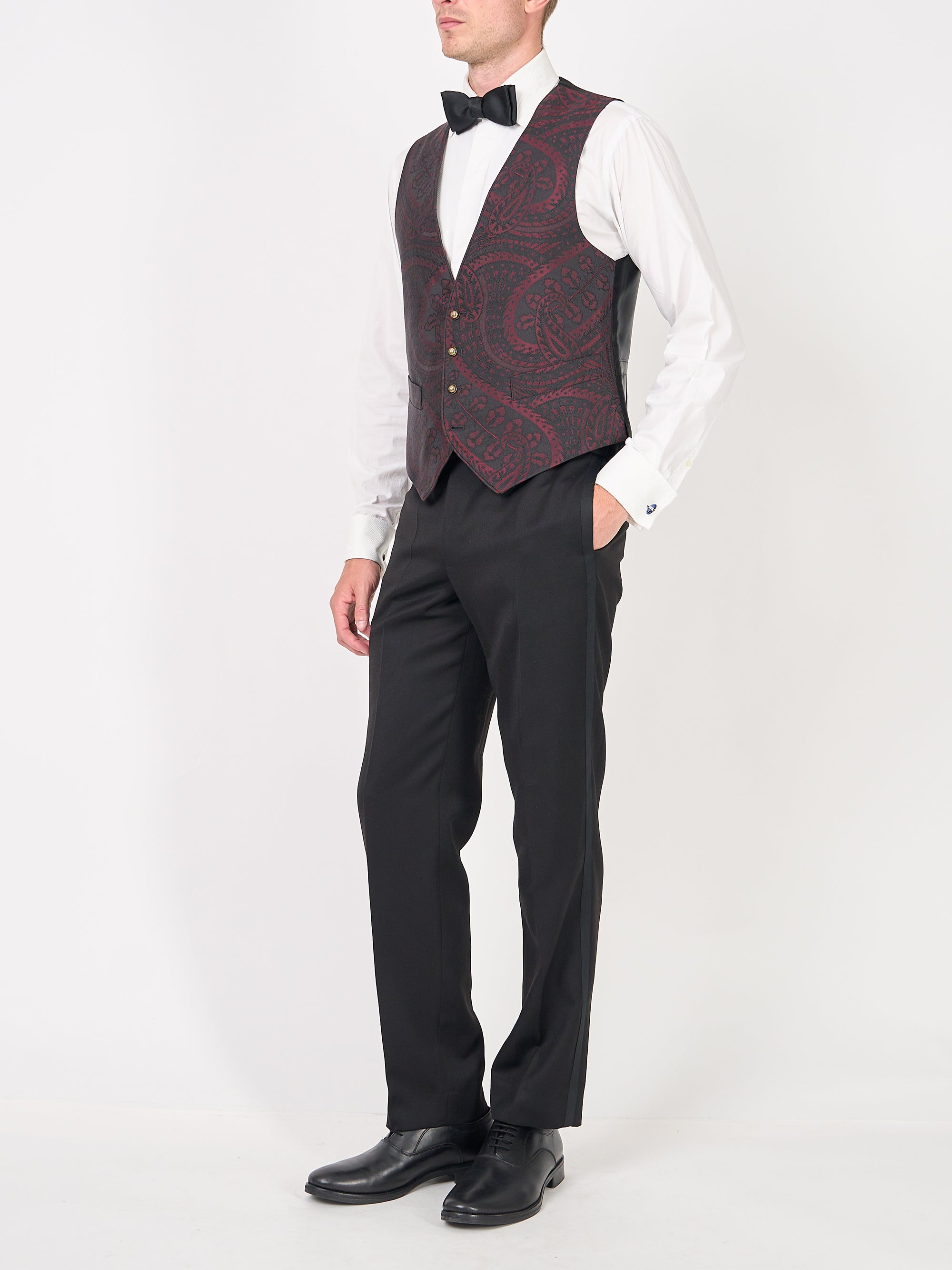 Burgundy Heathcote Paisley Single Breasted Waistcoat