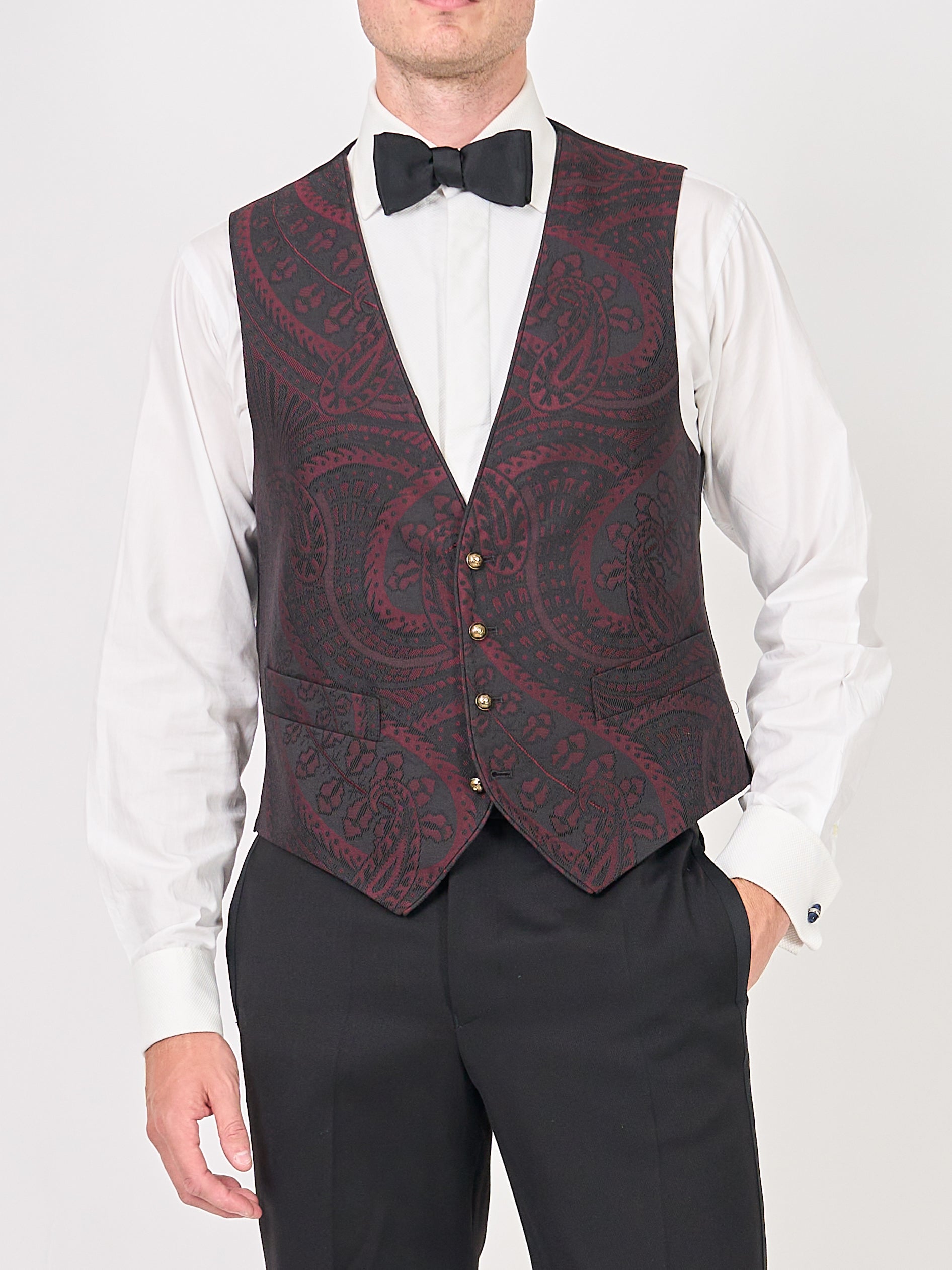 Burgundy Heathcote Paisley Single Breasted Waistcoat