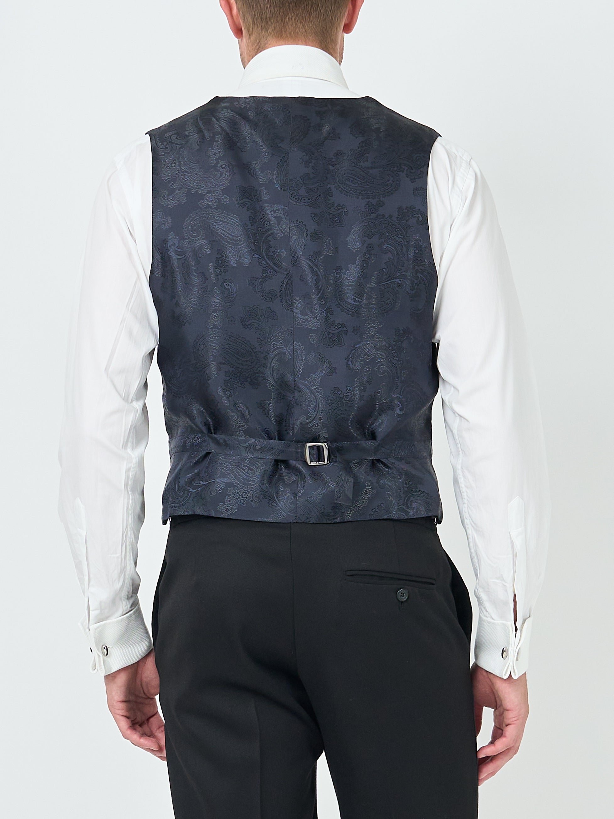 Midnight Heathcote Paisley Single Breasted 4 Button Piped Waistcoat
