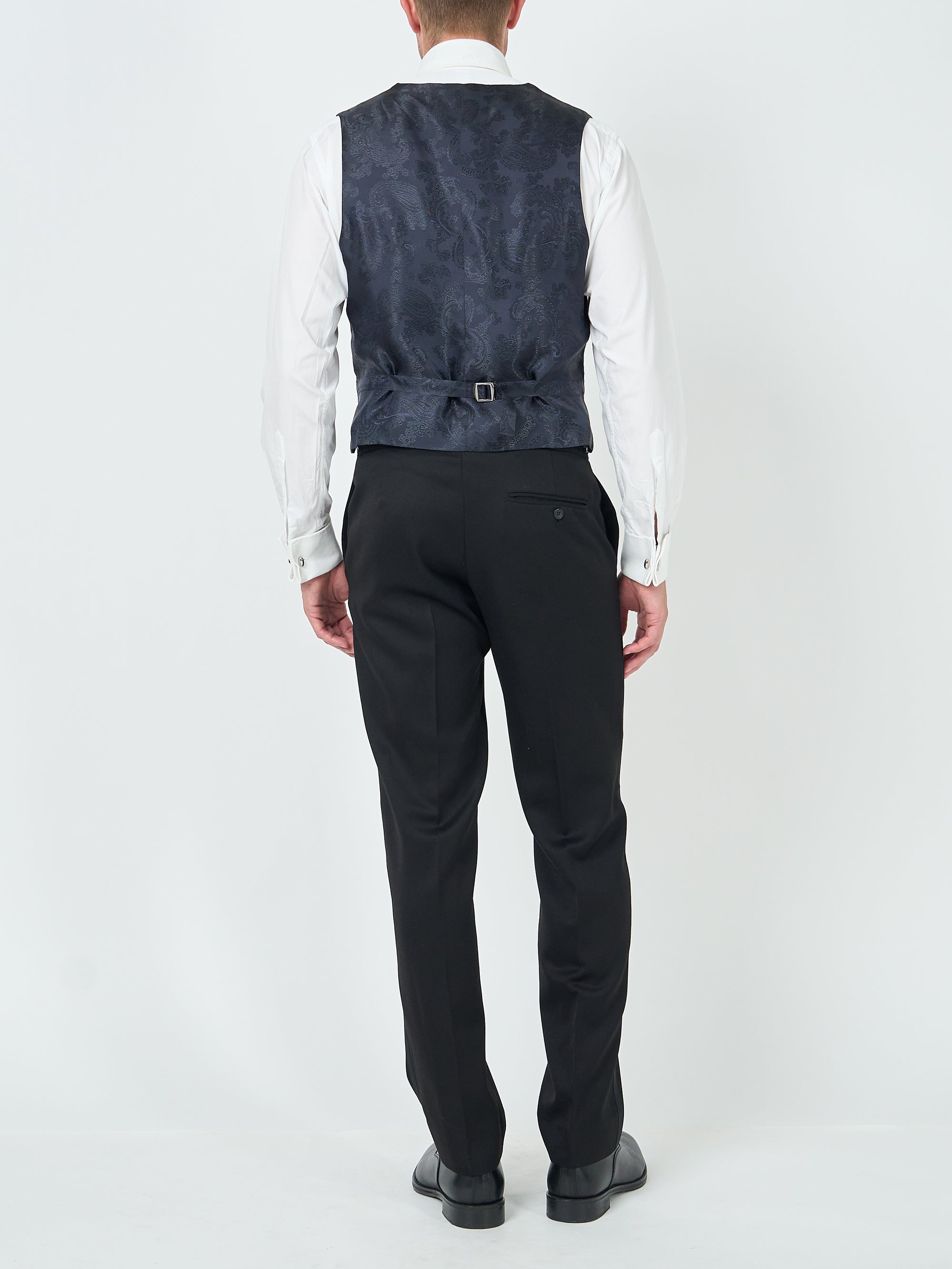 Midnight Heathcote Paisley Single Breasted 4 Button Piped Waistcoat