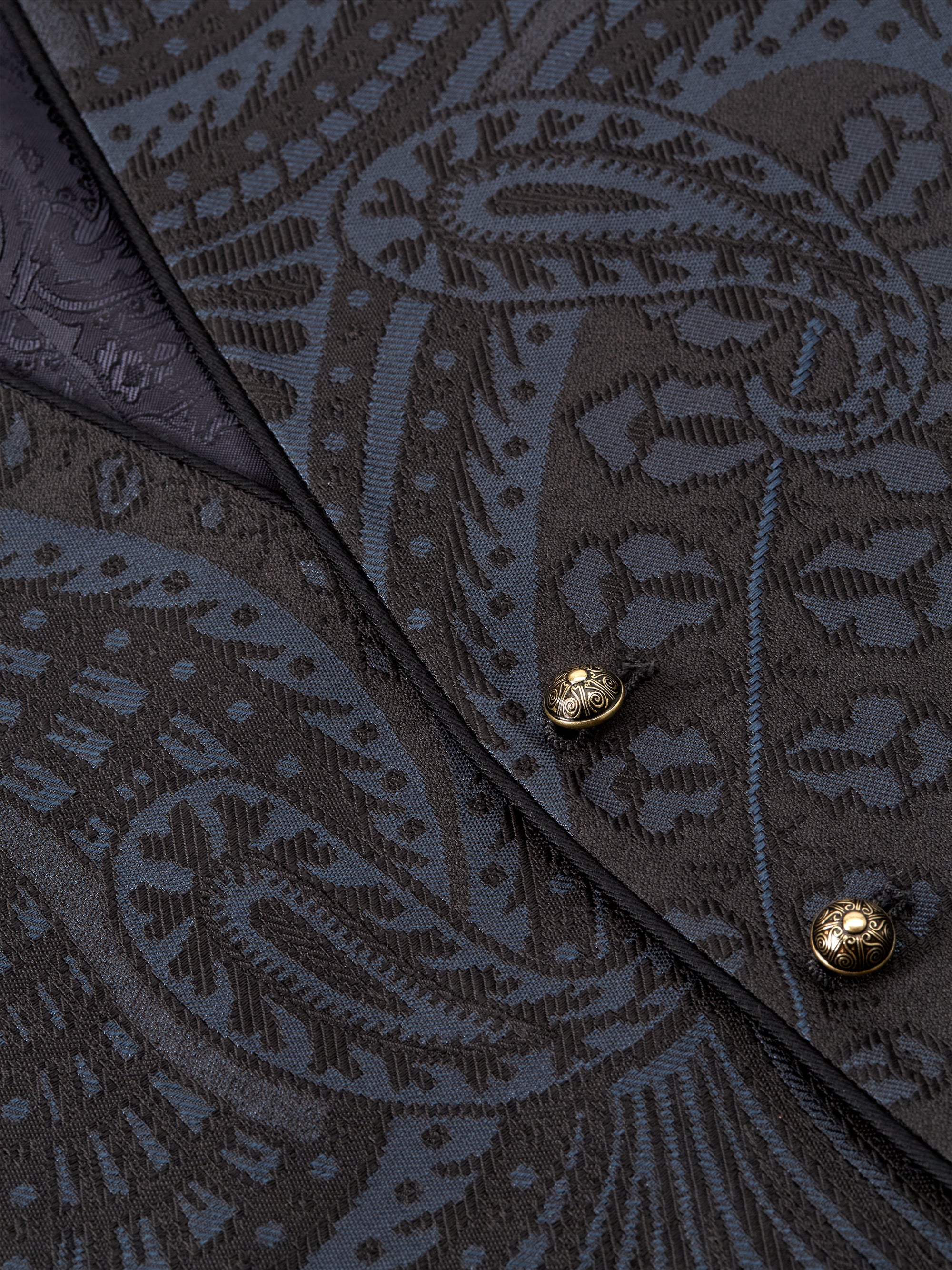Midnight Heathcote Paisley Single Breasted 4 Button Piped Waistcoat