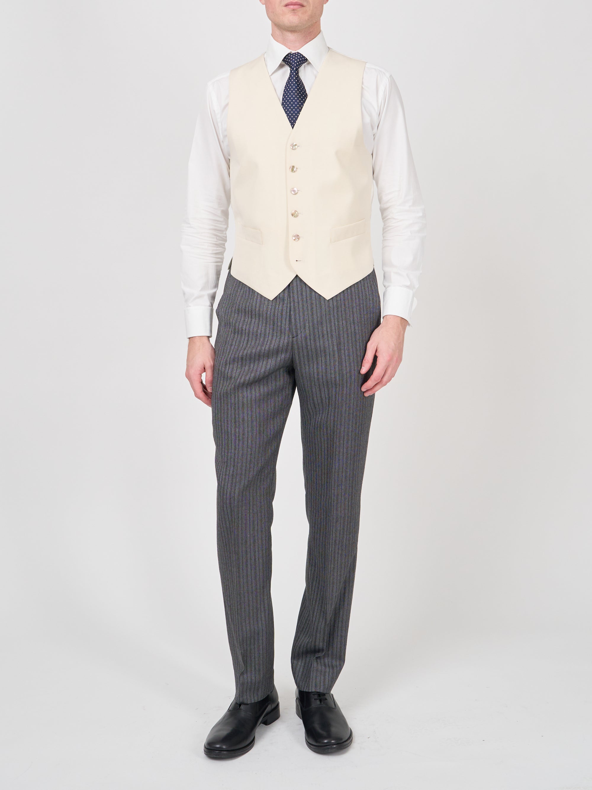 Cream Gabardine Wool Single Breasted Waistcoat