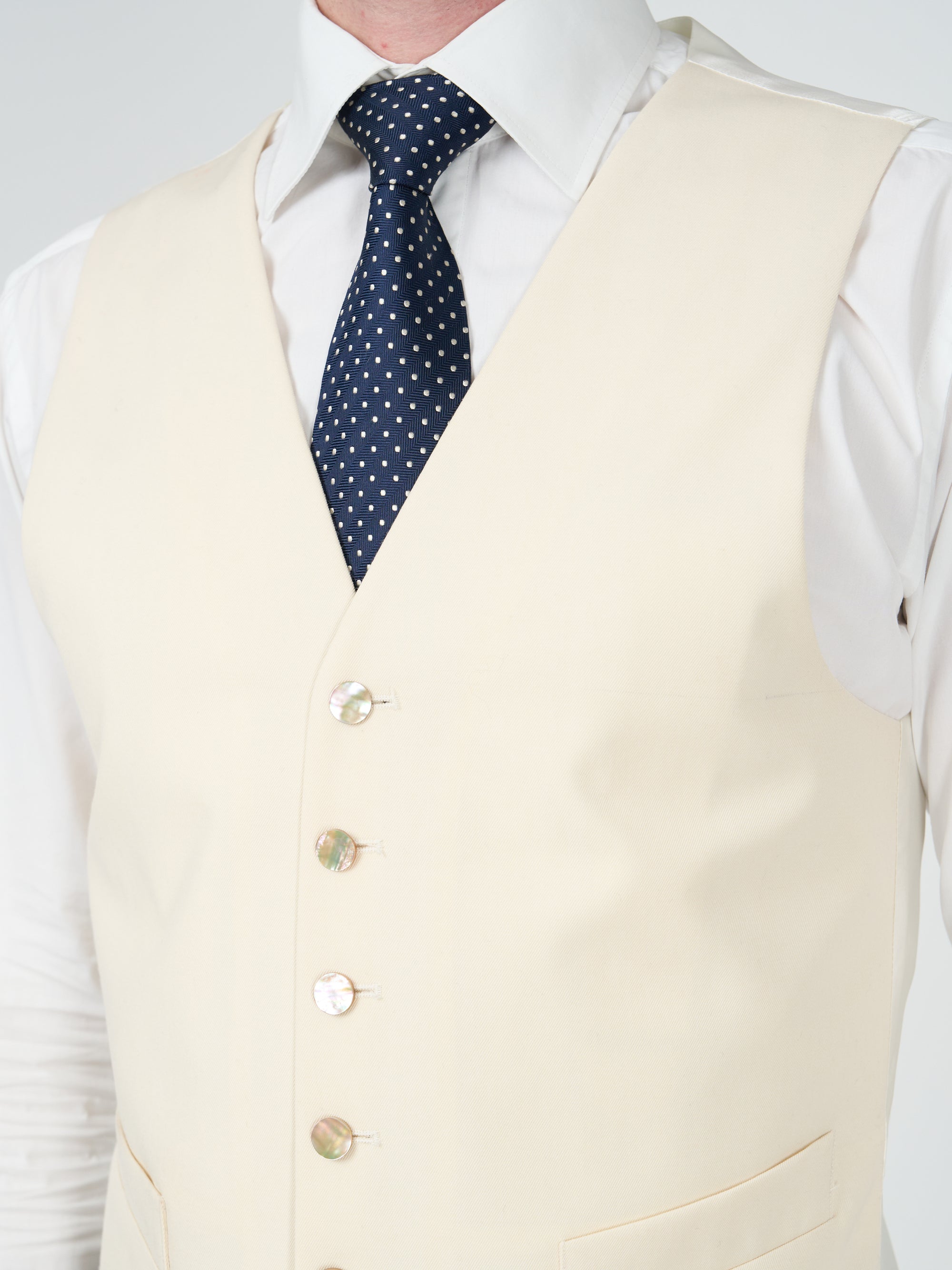 Cream Gabardine Wool Single Breasted Waistcoat