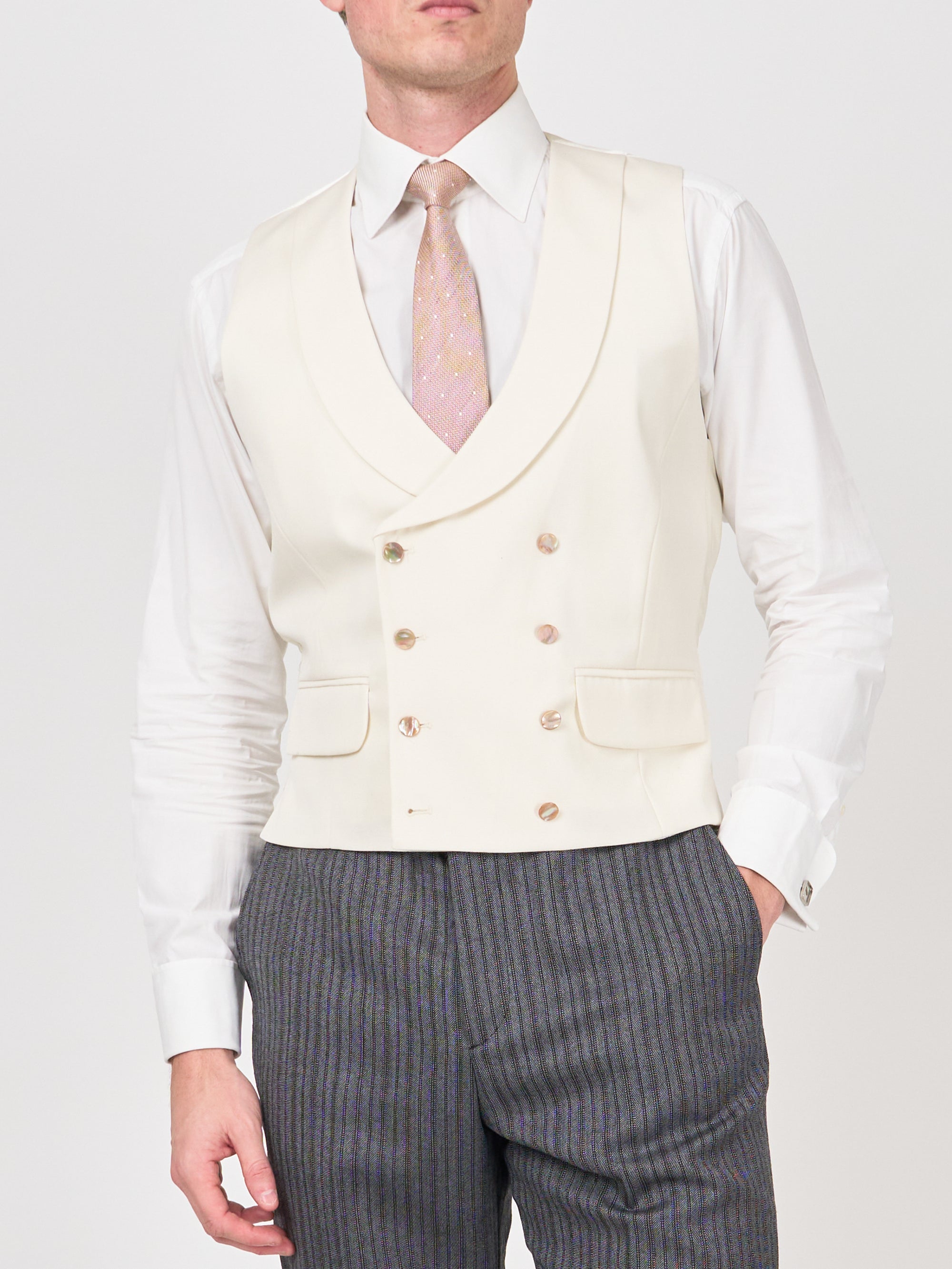 Cream Gabardine Wool Double Breasted Waistcoat