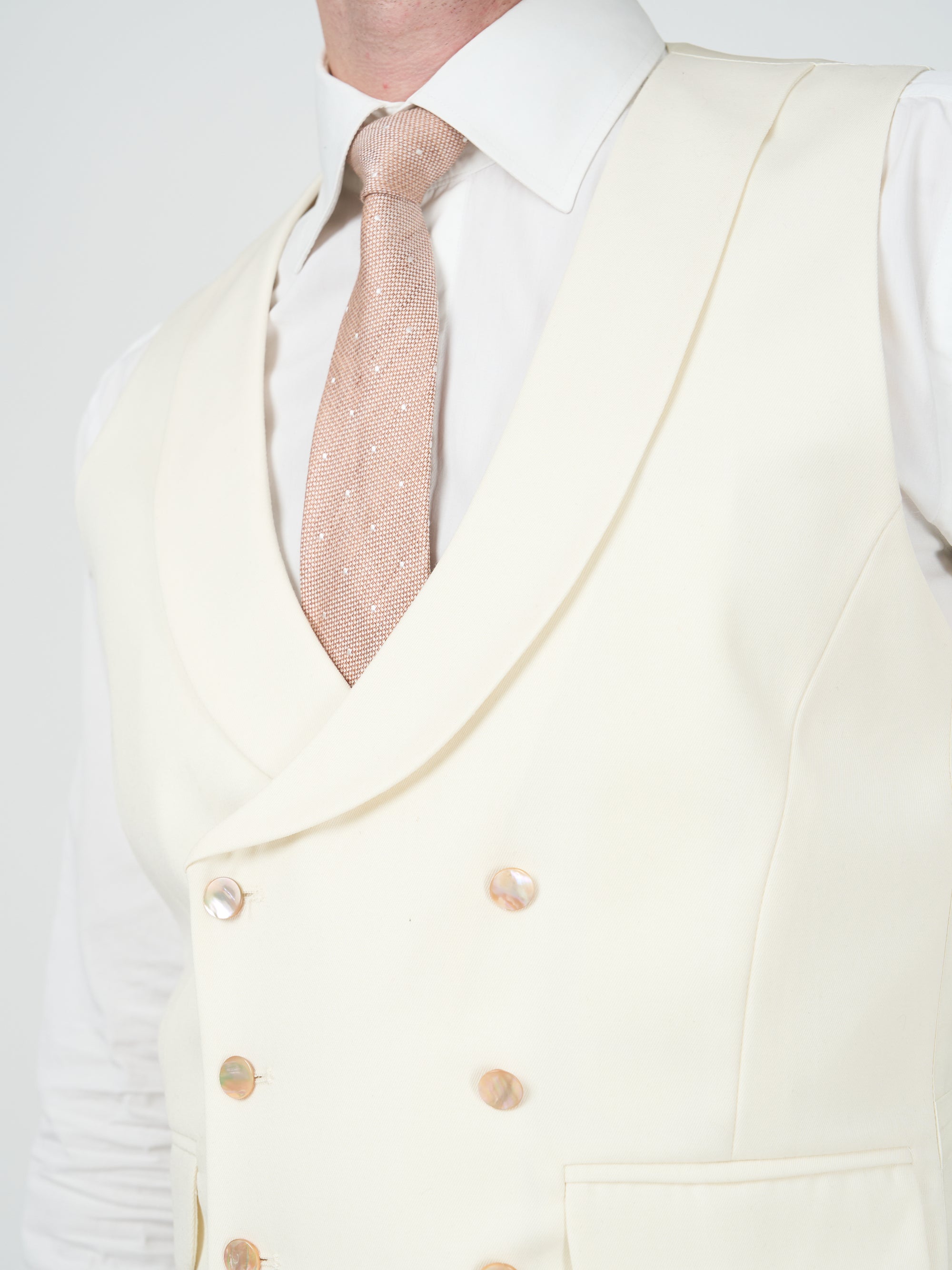 Cream Gabardine Wool Double Breasted Waistcoat