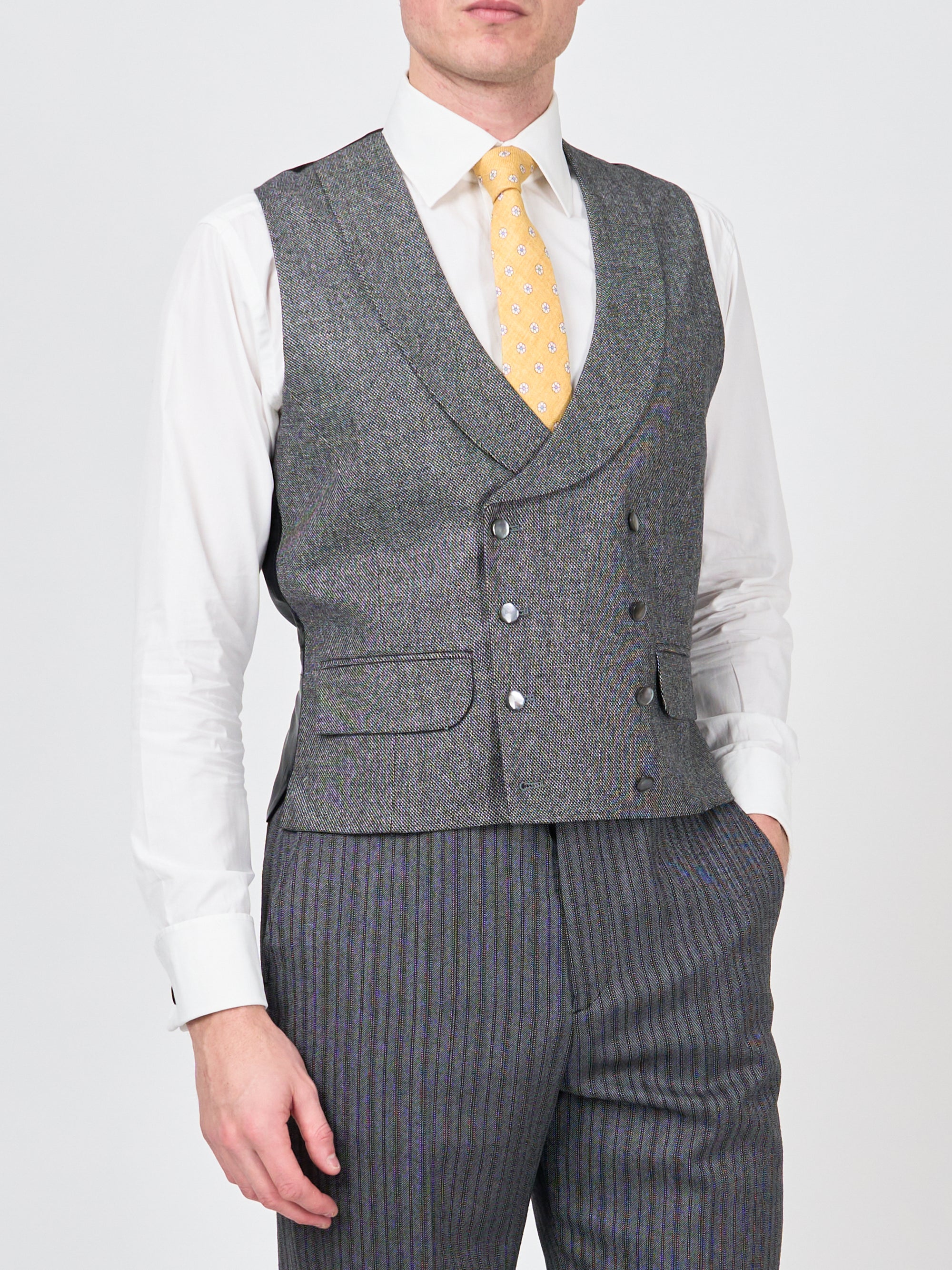 Grey Wilton Cashmere Double Breasted 8 Button Shawl Lapel Waistcoat
