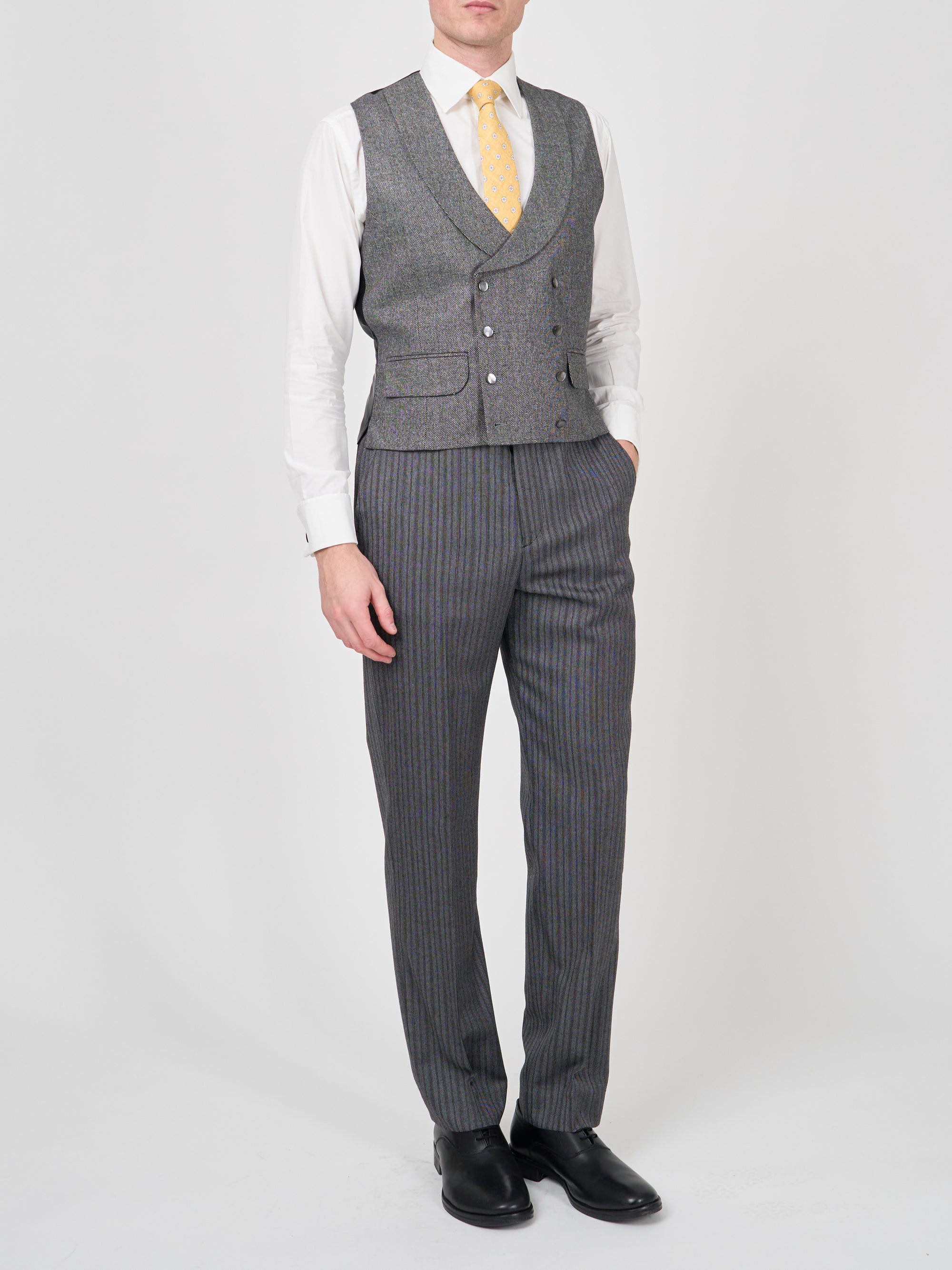 Grey Wilton Cashmere Double Breasted 8 Button Shawl Lapel Waistcoat